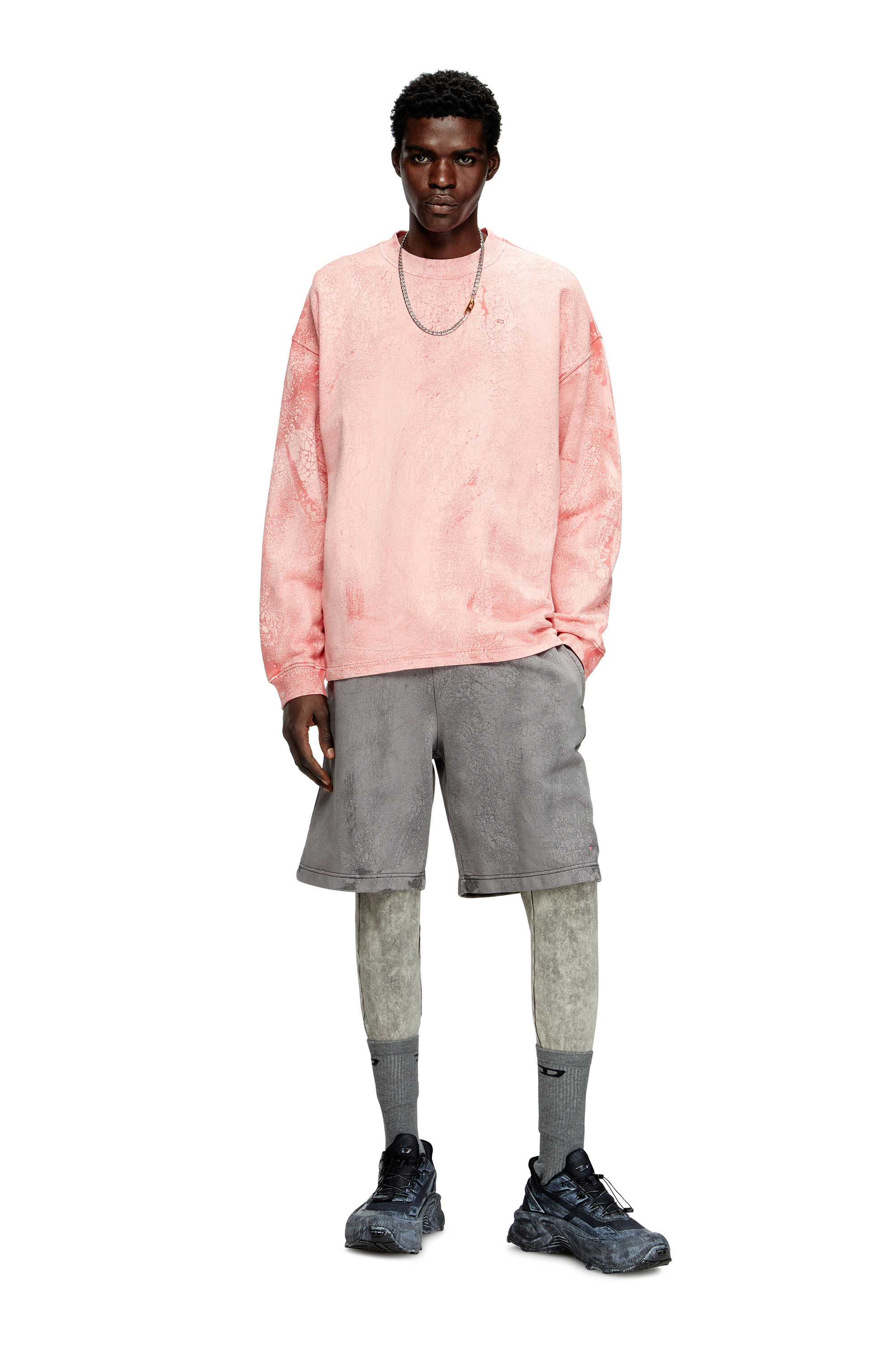 Men's Cracked-effect sweatshirt with micro logo | Pink | Diesel
