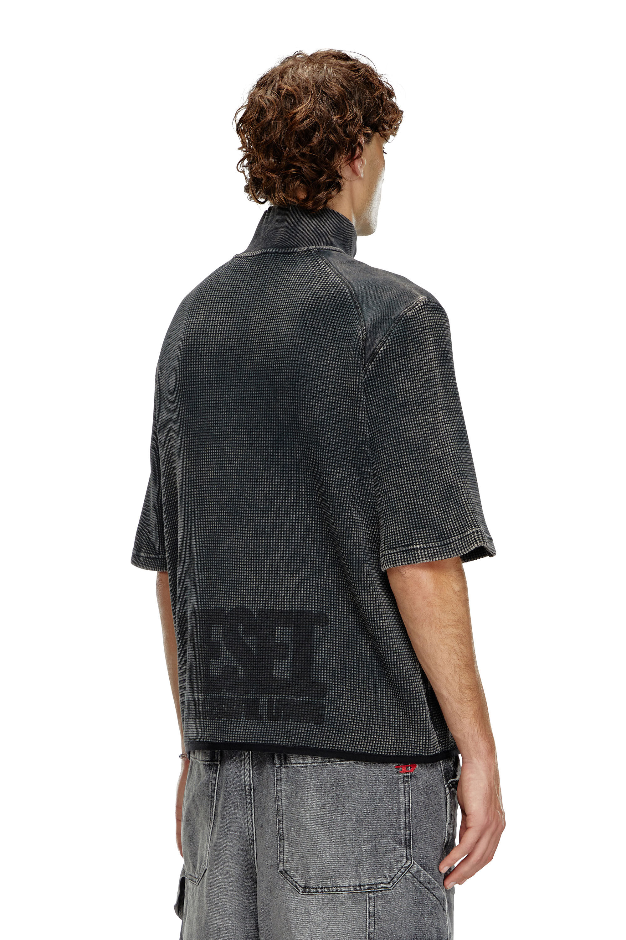 Diesel - S-WAFCOOL, Man's Short-sleeve waffle-knit sweatshirt in Black - 4