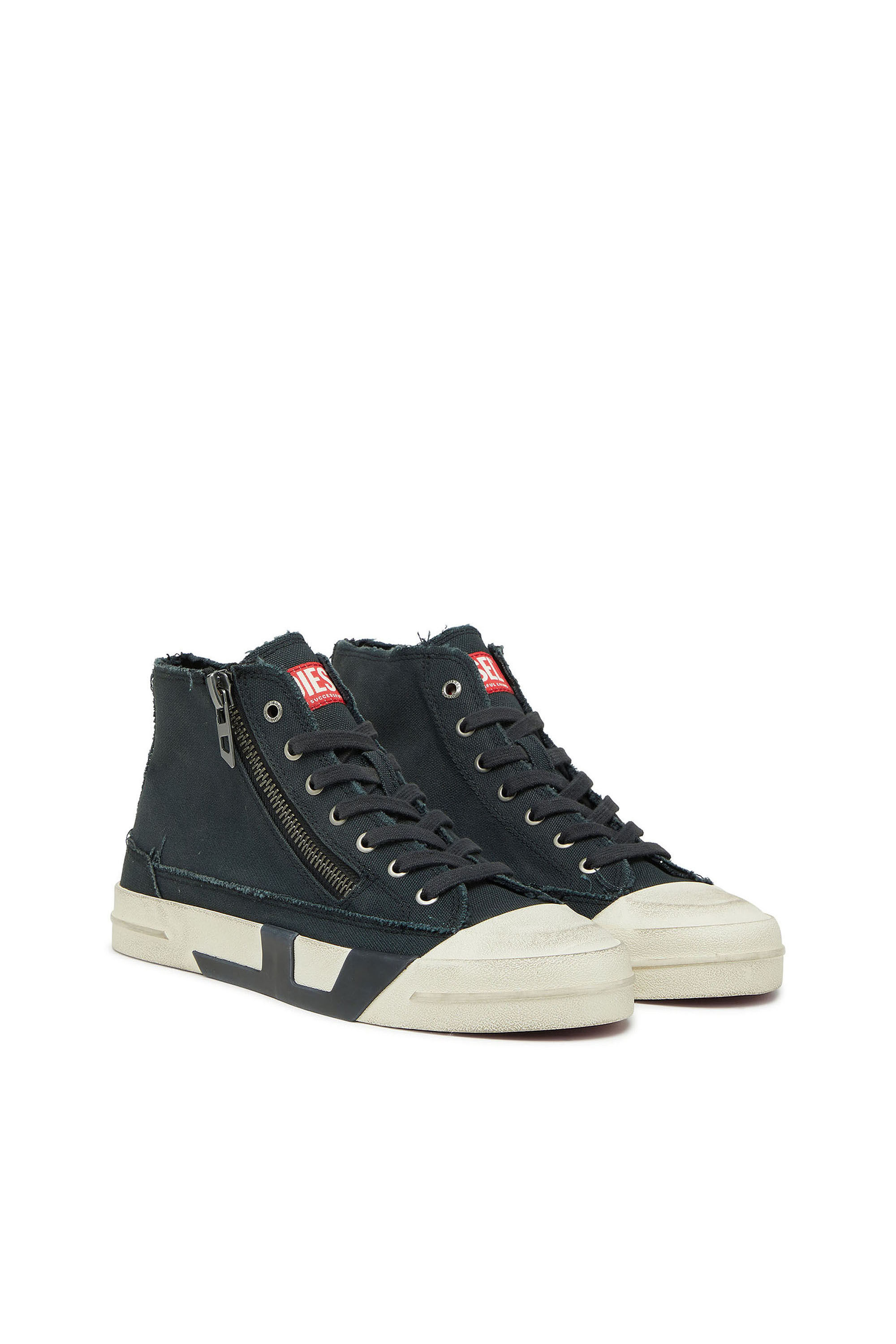 Diesel - S-D-VERSE ZIP MID II, Man's S-D-Verse -  Sneakers in frayed canvas with D logo in Black - 2