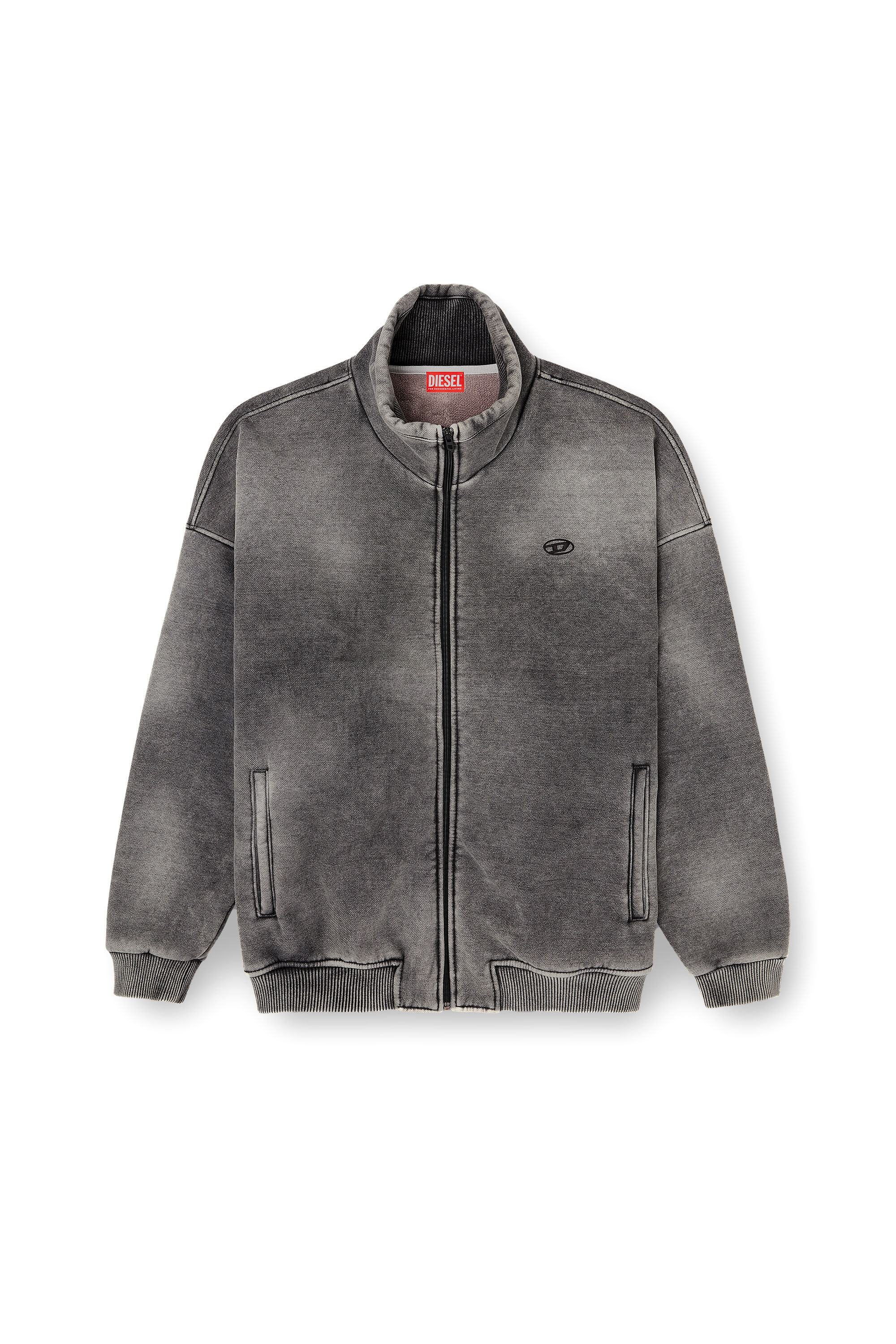 Men's Teddy-lined zip jacket with denim effect | Grey | Diesel