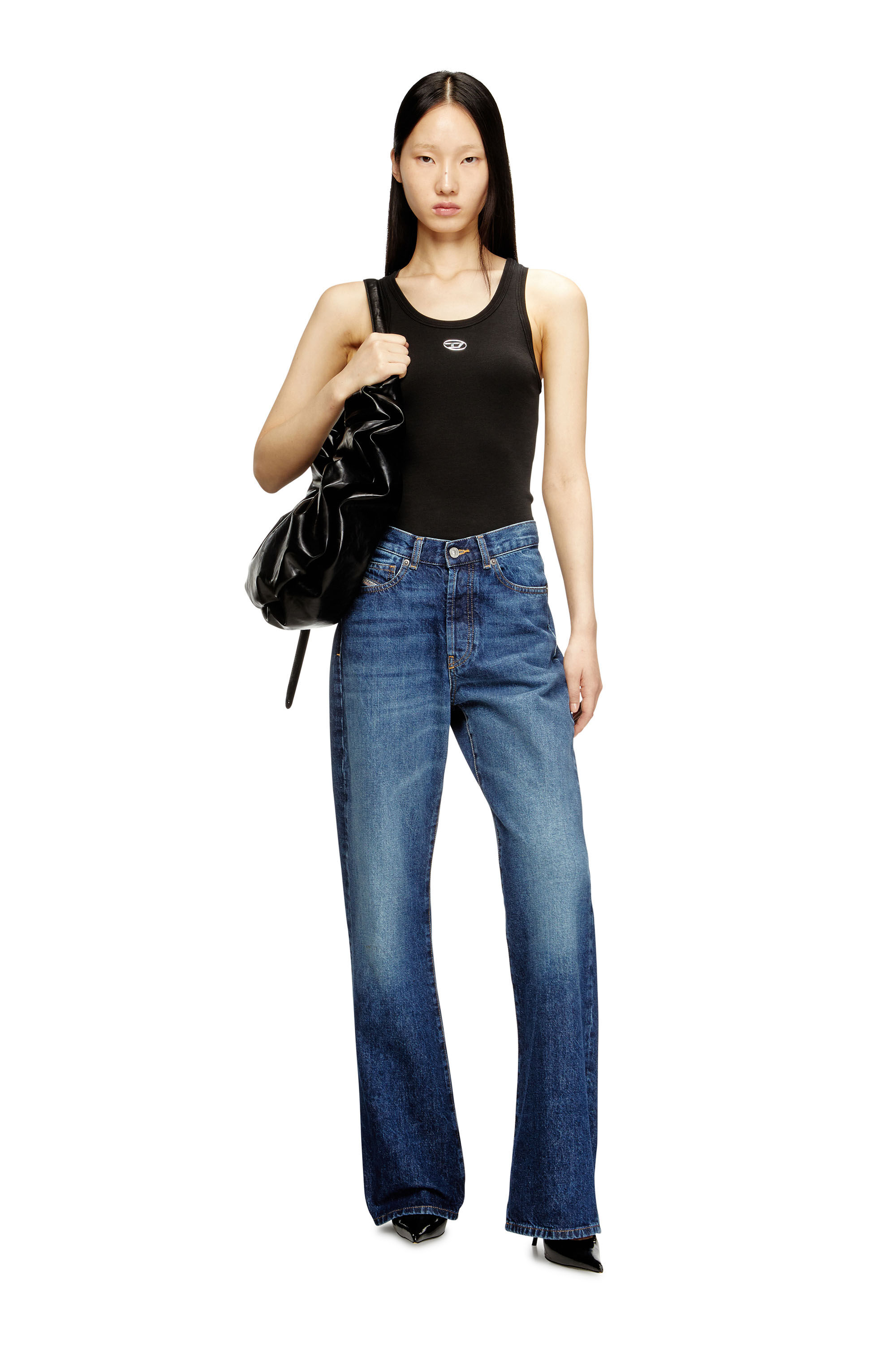 Diesel - T-ANKI-OD, Woman's Slim ribbed tank top with metallic Oval D in Black - 3