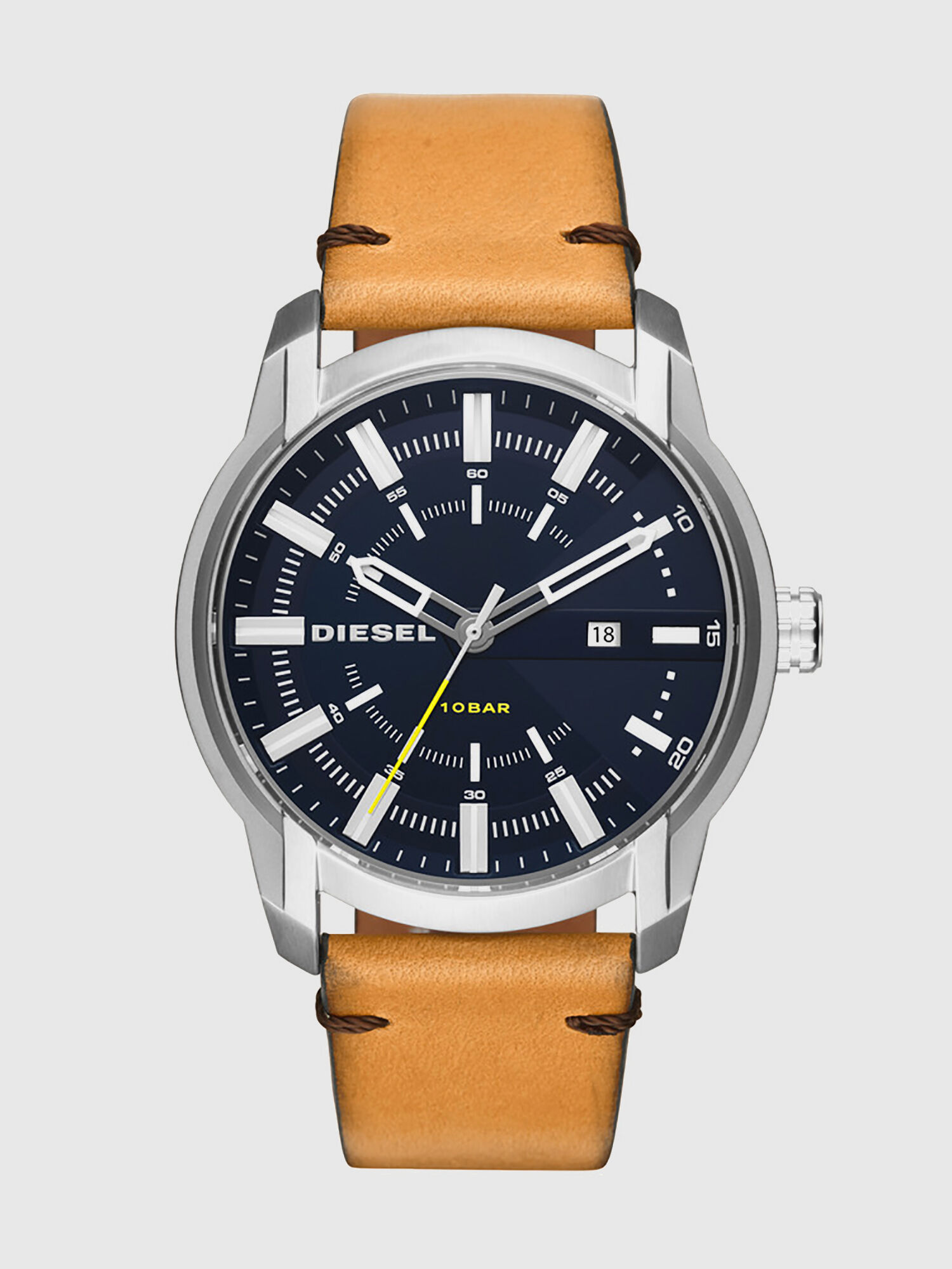 DZ1847 Man: Leather strap watch with blue dial, 45 mm | Diesel