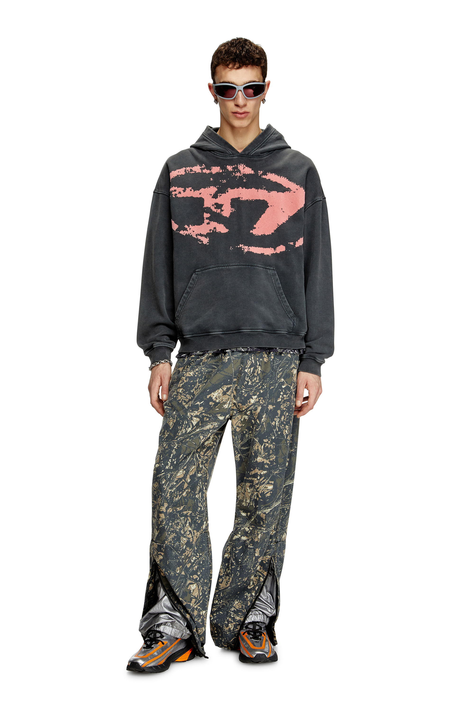 【DIESEL】フーディ パーカー バックロゴ Oval-D SFPERU Zip-up hoodie with cut-out Oval D logo｜ブラック