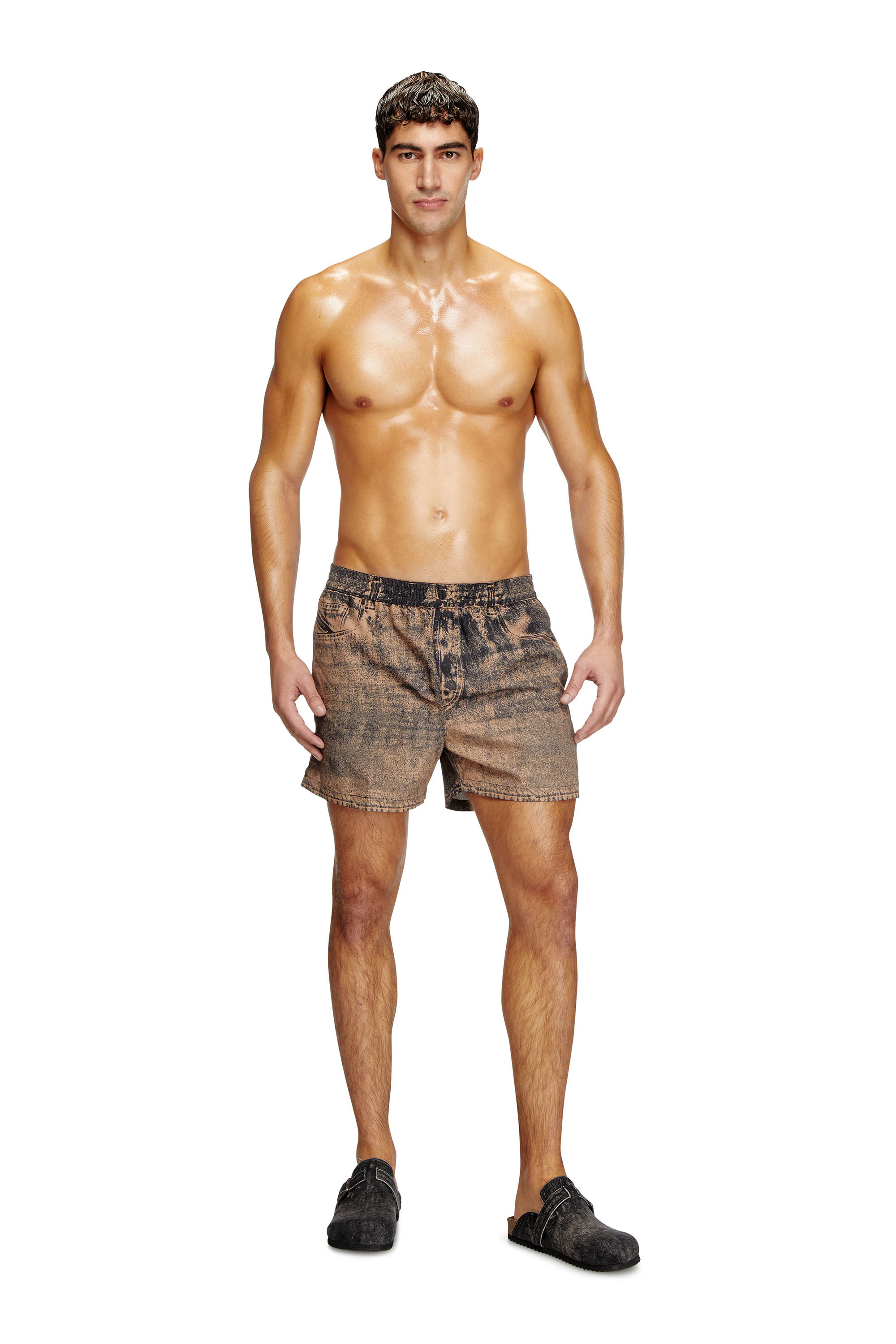 Men's Mid-length swim shorts with denim print | Multicolor