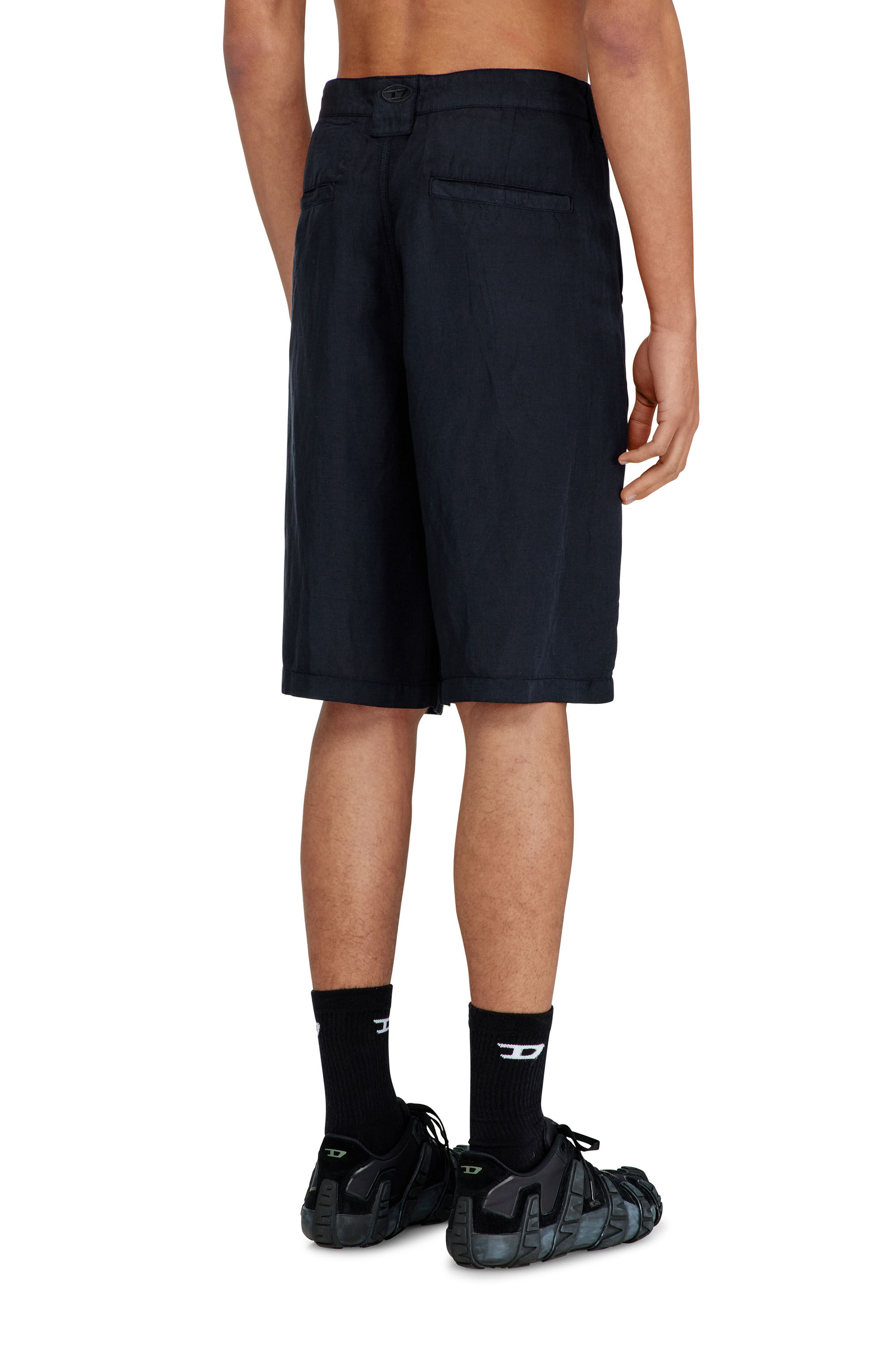 Diesel - P-HANT-CHINO-SHORT-PGBS, Man's Bermuda shorts in garment-dye linen blend in Black - 4