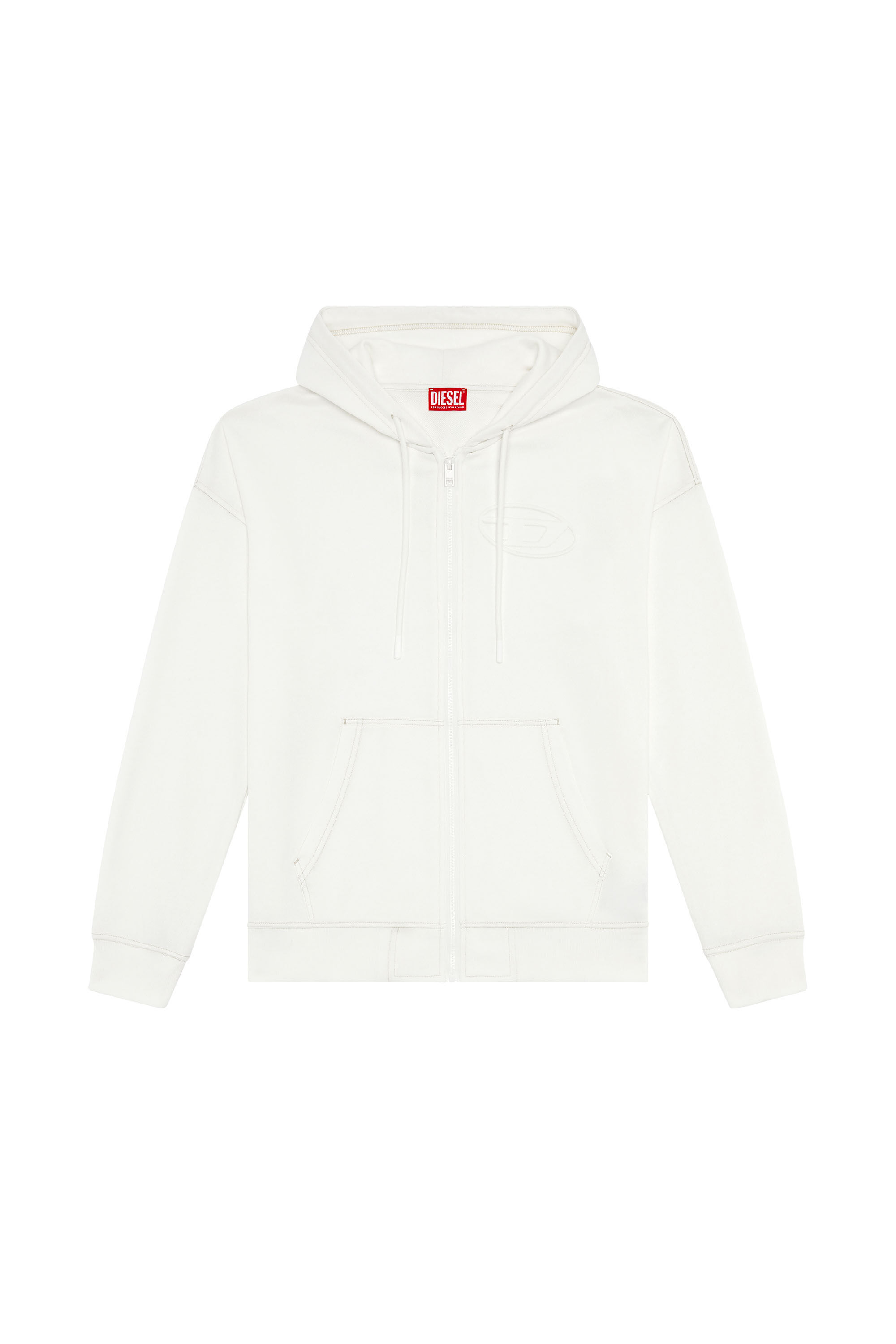 Men's Zip hoodie with embossed Oval D logo | White | Diesel