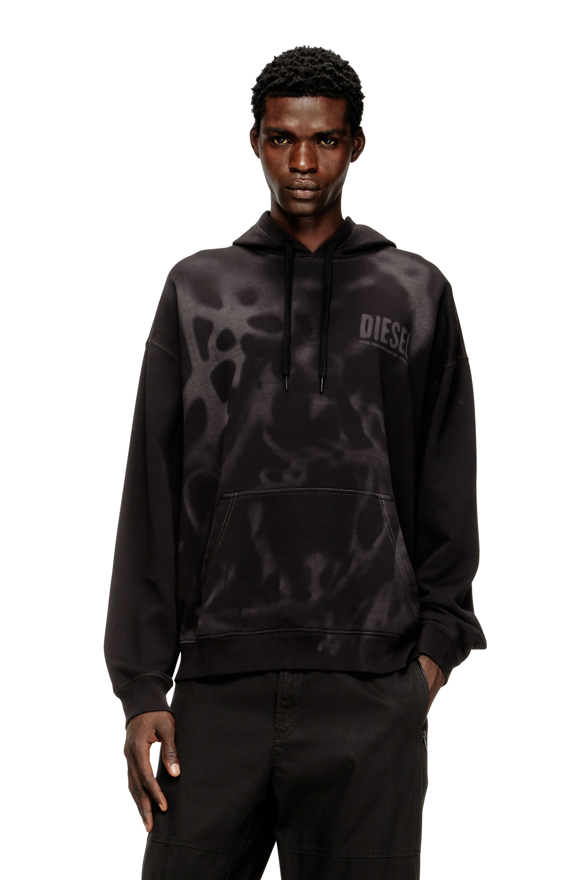 Men's Cotton hoodie with lasered prints | Black | Diesel