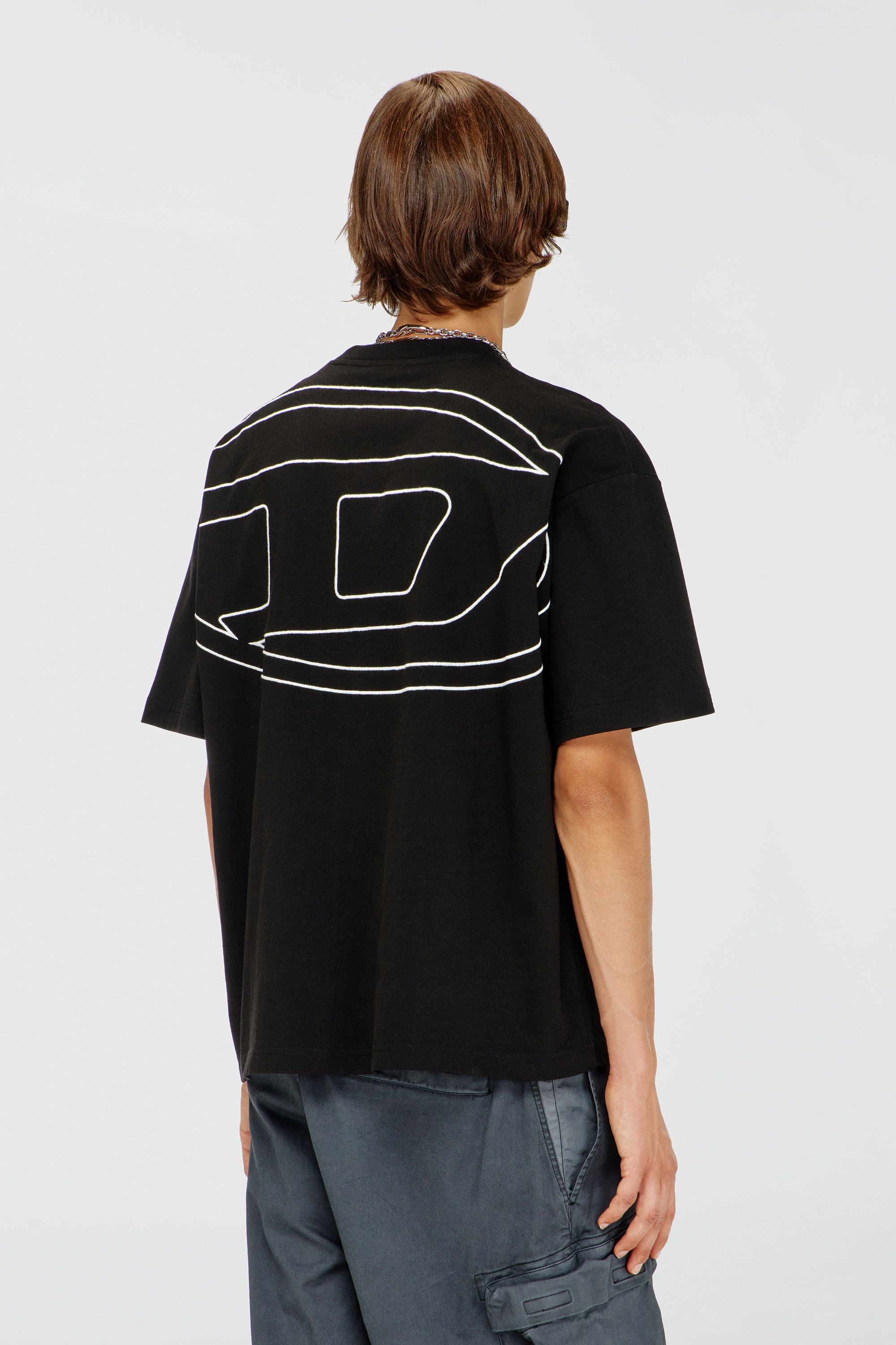 Men's T-shirt with maxi oval D embroidery | Black | Diesel TR