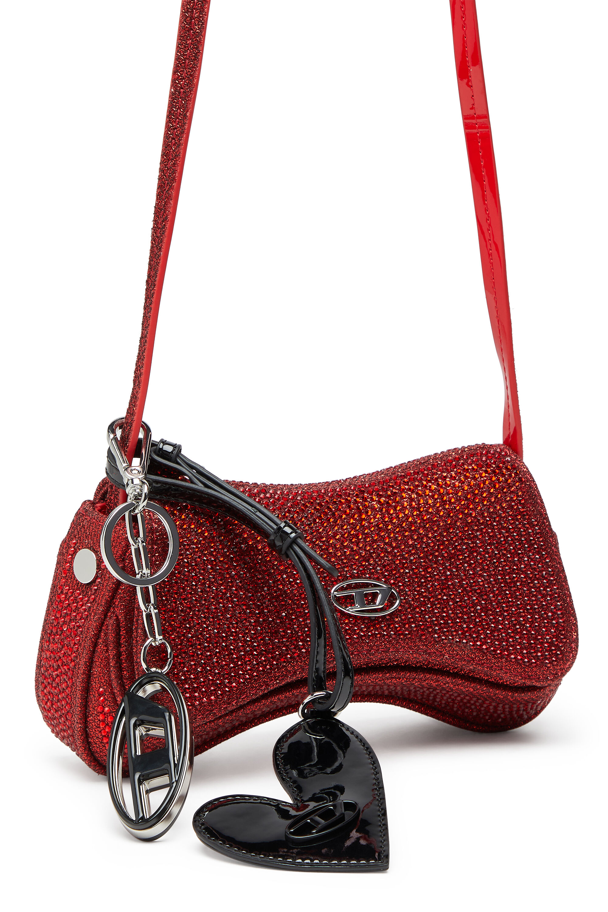 Diesel - PLAY CROSSBODY XS, Woman's Play-Mini crossbody bag in crystal Lurex in Red - 6