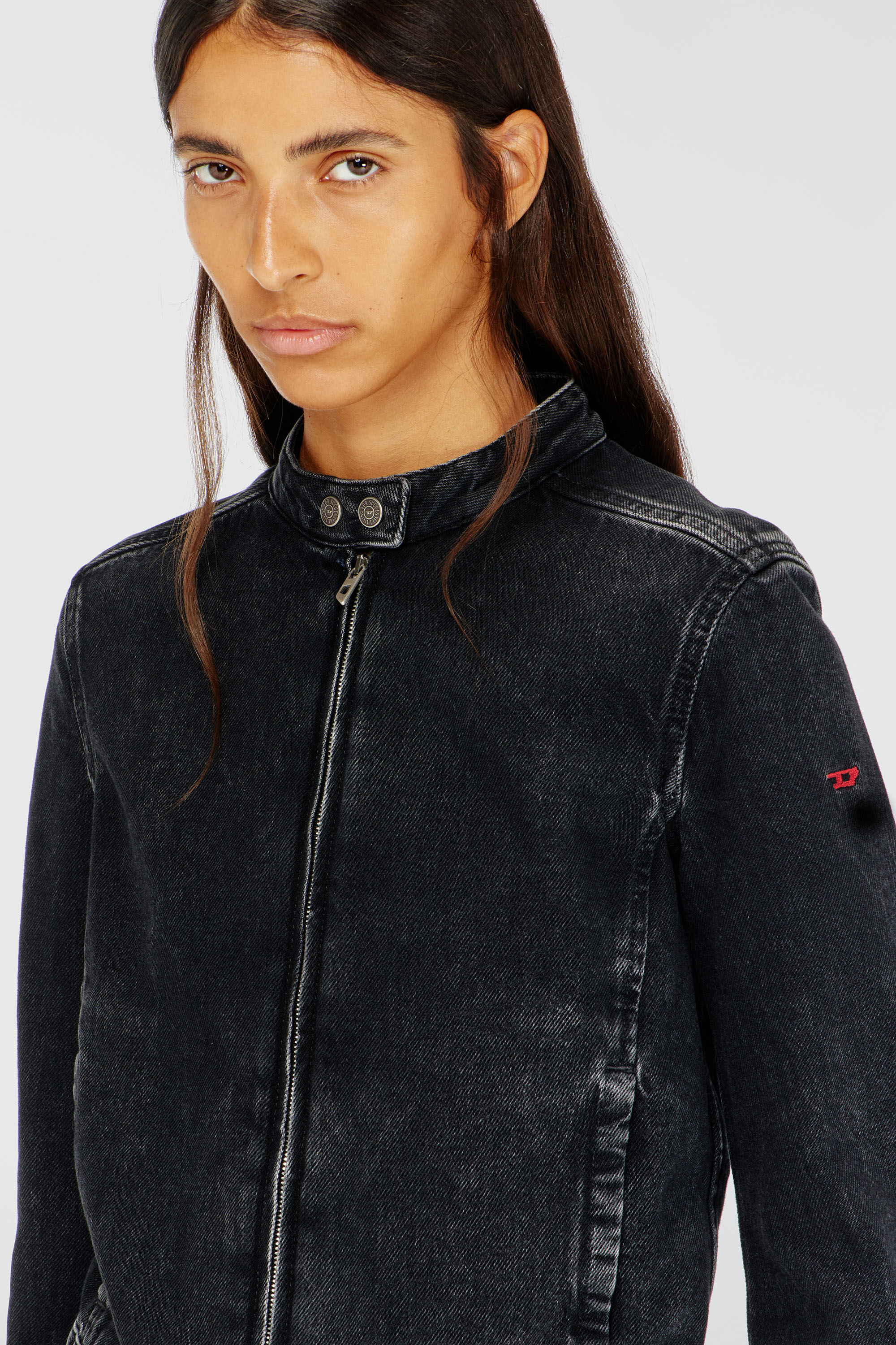 Women's Moto jacket in denim in clean-wash denim | Black | Diesel