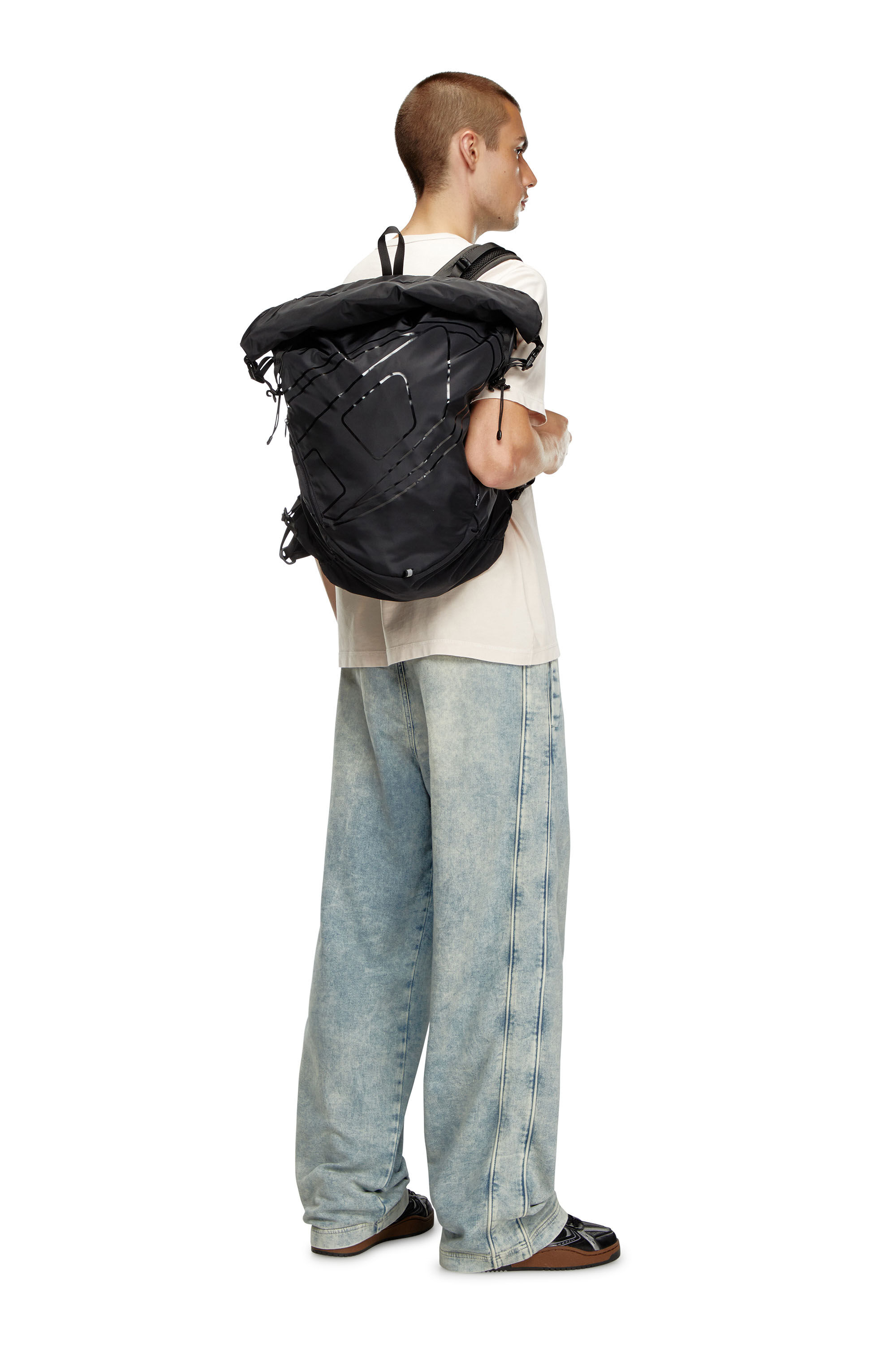 Men's Drape-Nylon roll-top backpack | Black | Diesel