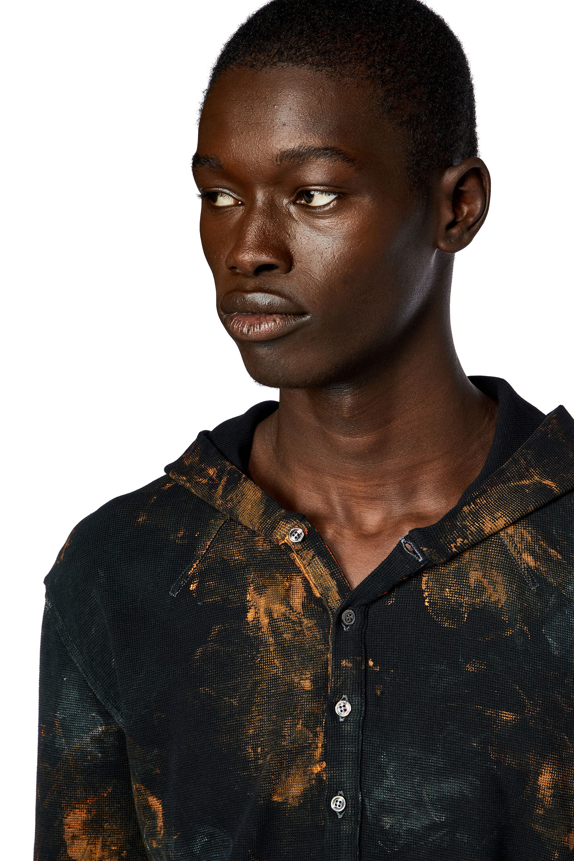 Men's Distressed hooded Henley top in waffle knit | Multicolor