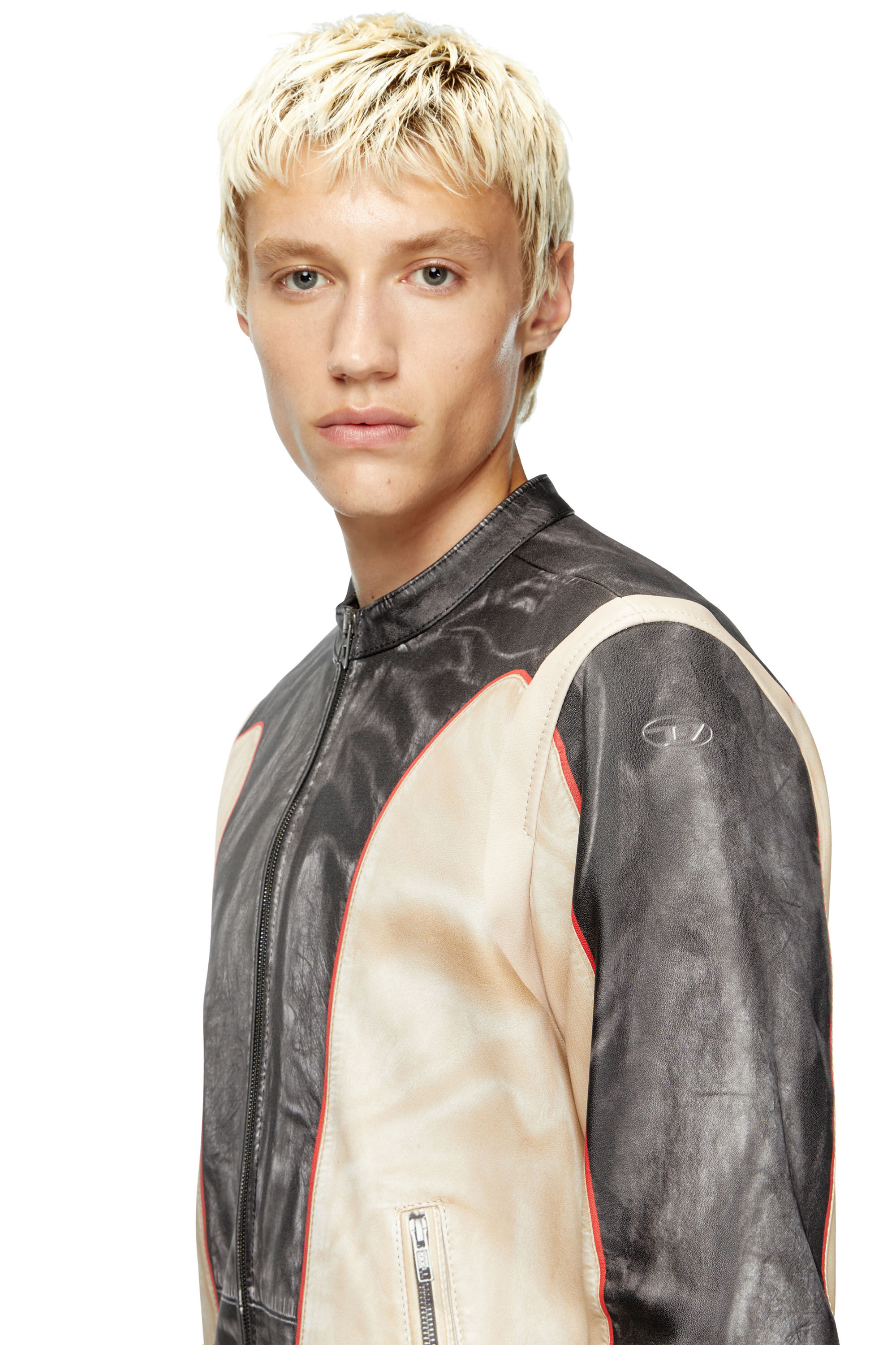 Men's Trompe l'oeil-effect leather biker jacket | Multicolor