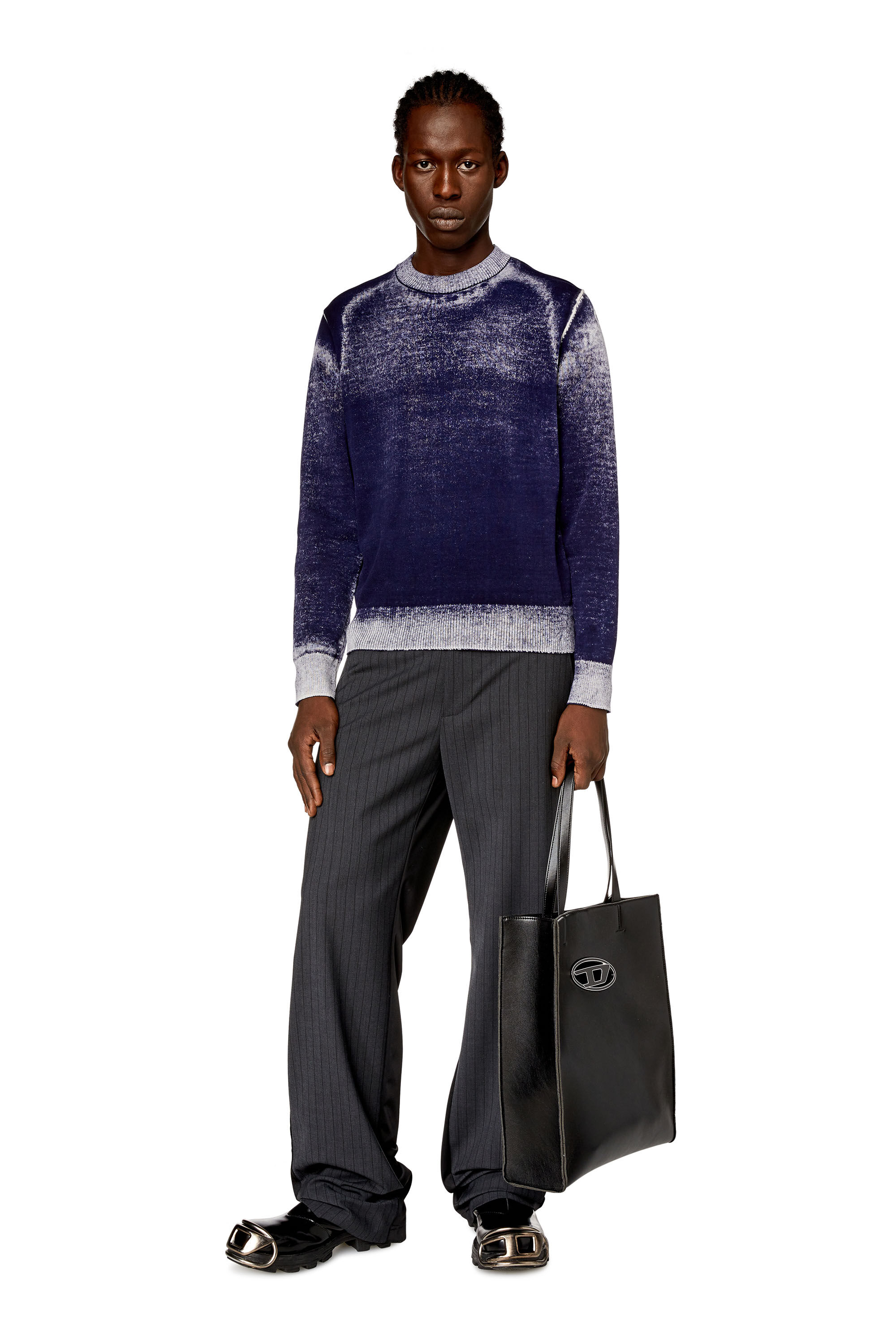 最新作 Men's Reverse-print Diesel | Blue | jumper cotton Tops