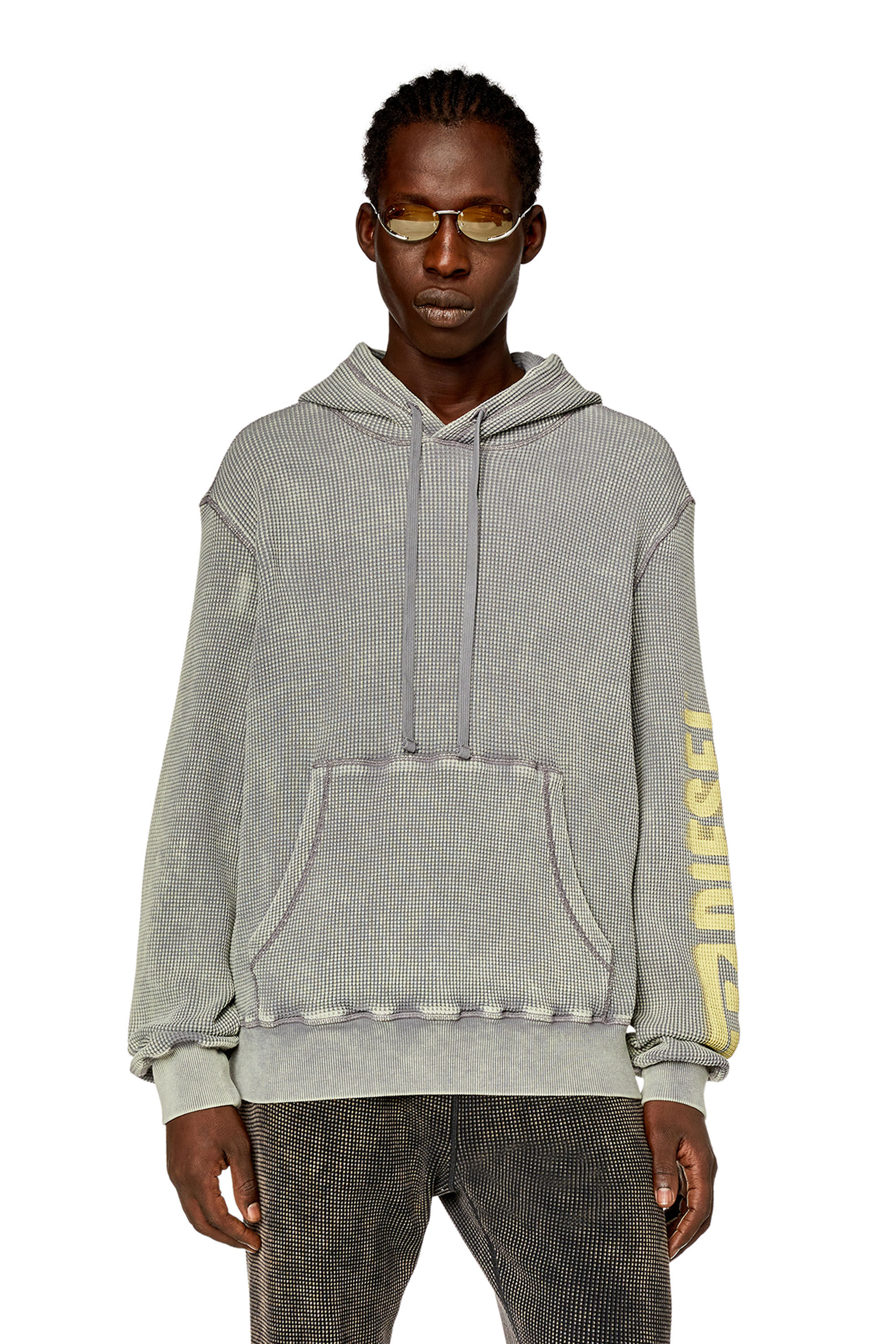 Men's Hoodie in macro-waffle jersey | Grey | Diesel TR