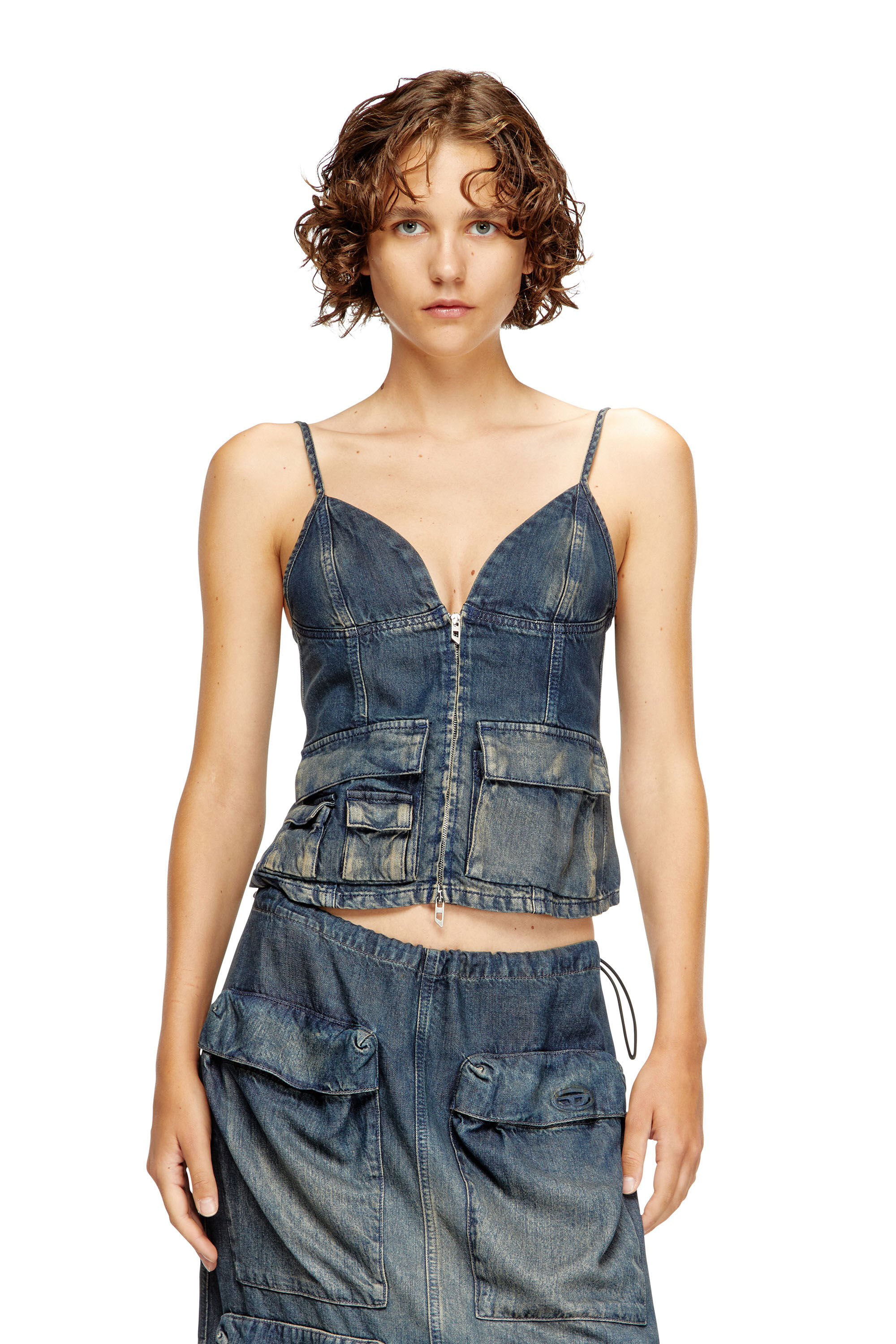 Diesel - DE-MELLIS-S, Woman's Top in gradient fluid denim in Dark Blue - 3