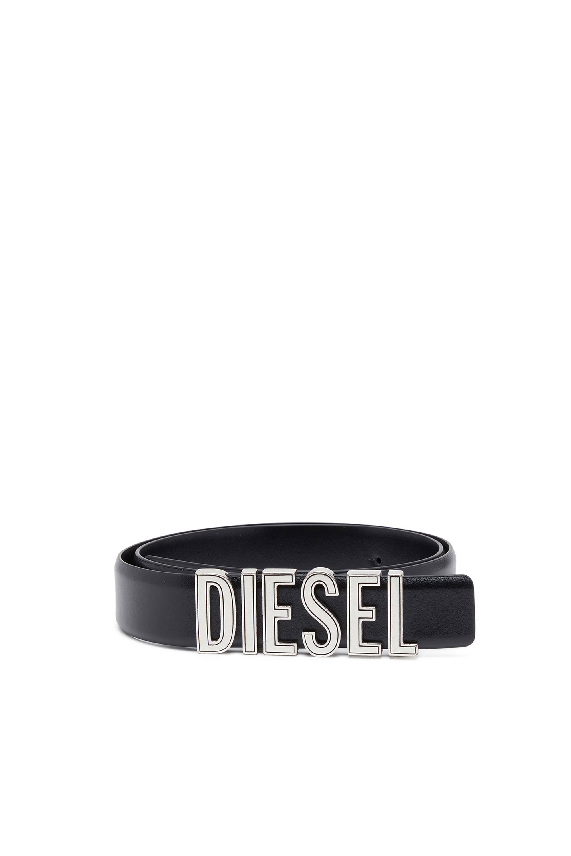 Women's Leather belt with chunky logo letters | Black | Diesel