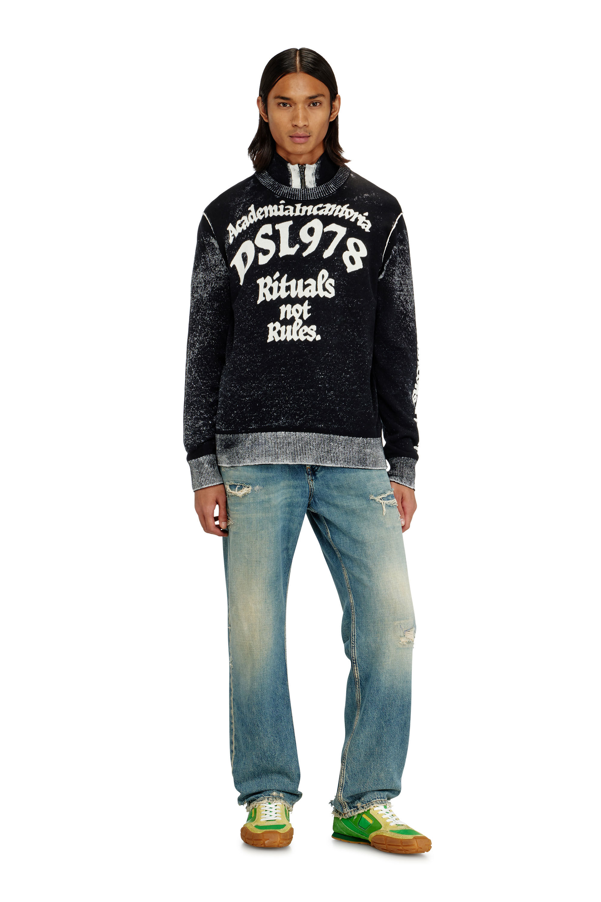 Diesel - K-LAUTI, Man's Treated cotton jumper with slogan in White/Black - 4