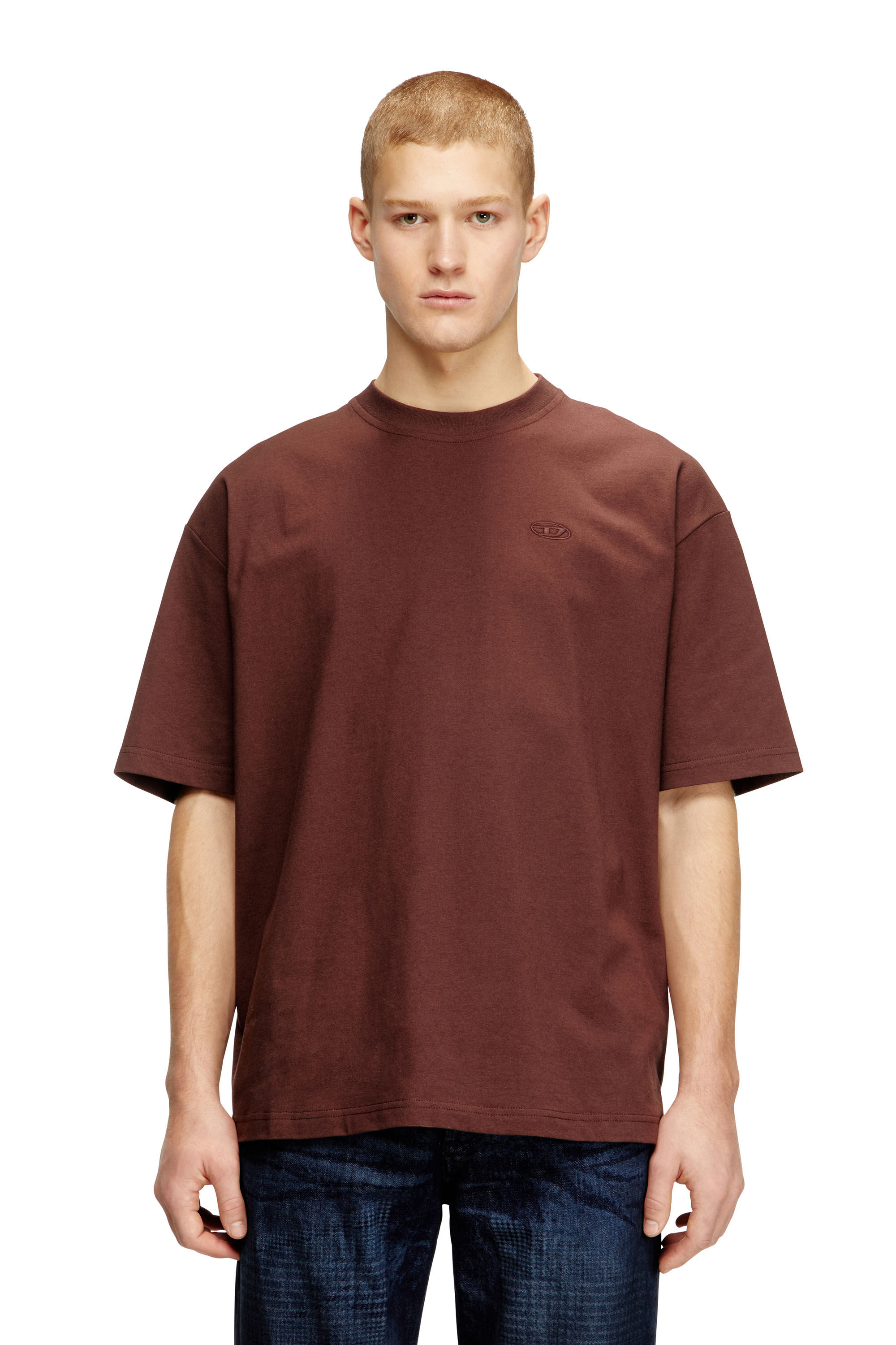 Men's T-shirt with maxi oval D embroidery | Brown | Diesel