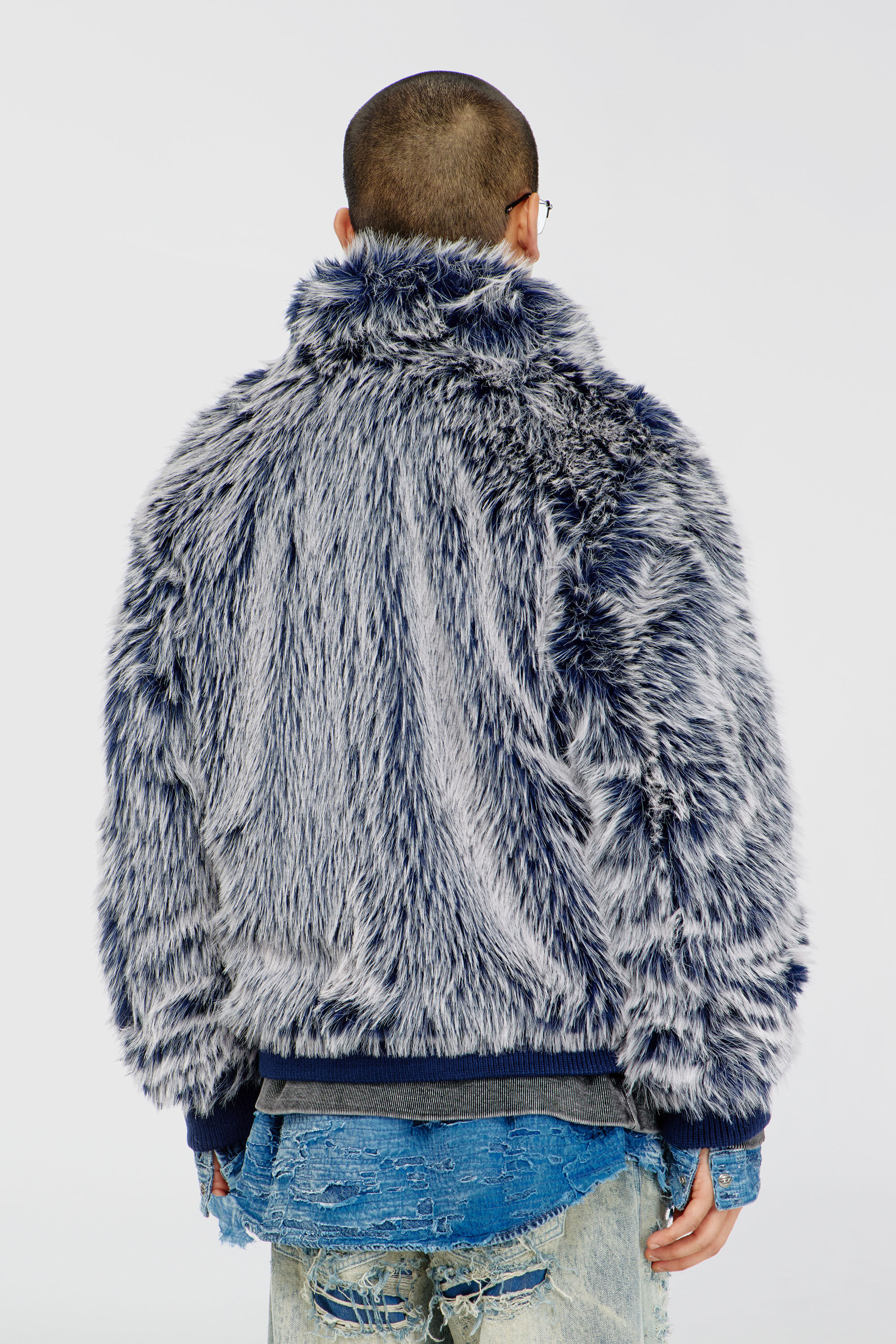 Diesel - W-VICTOR, Man's Shaggy winter jacket in Medium blue - 4