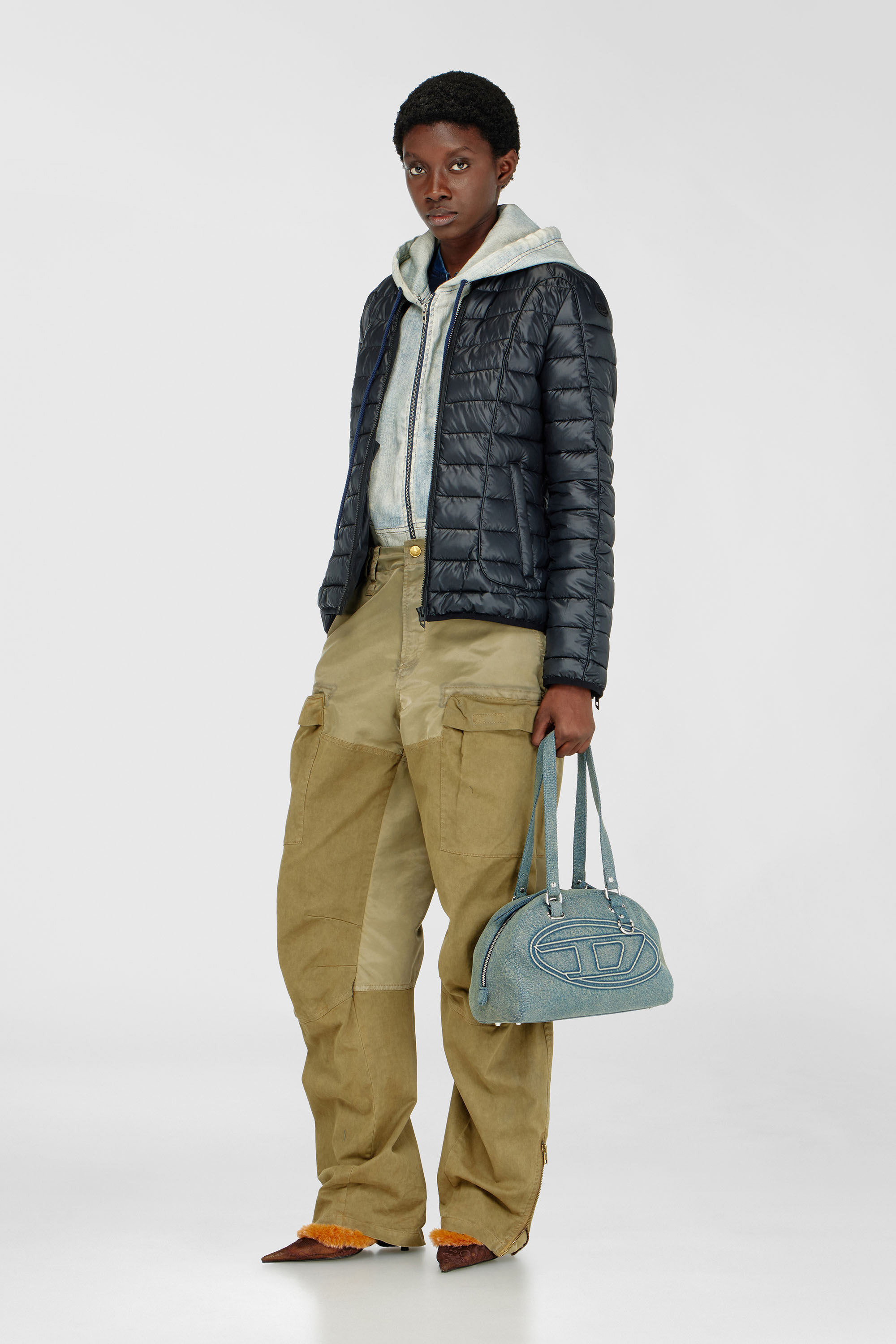 Women's Puffer jacket with biker details | Black | Diesel {{Country}}