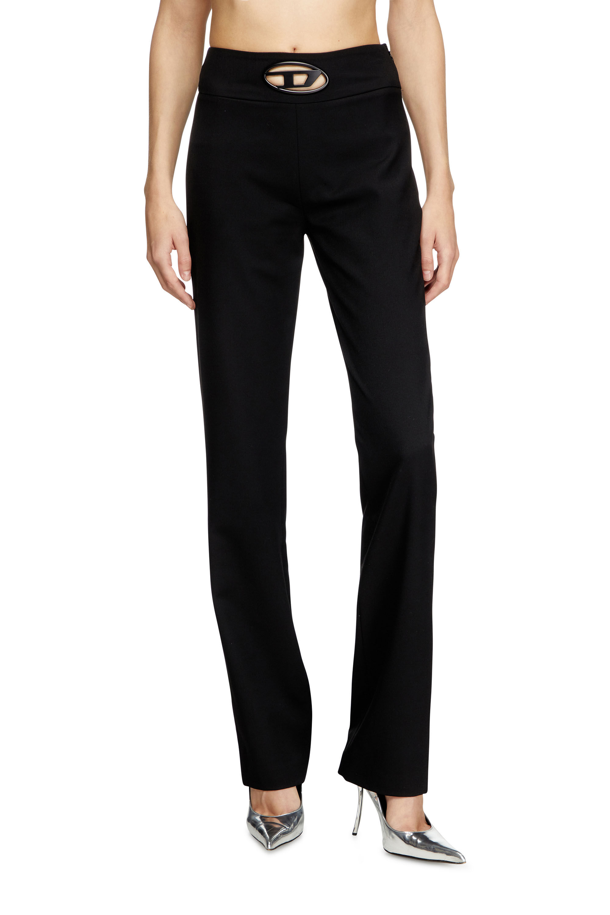 Women's High waisted wool twill pants | Black | Diesel