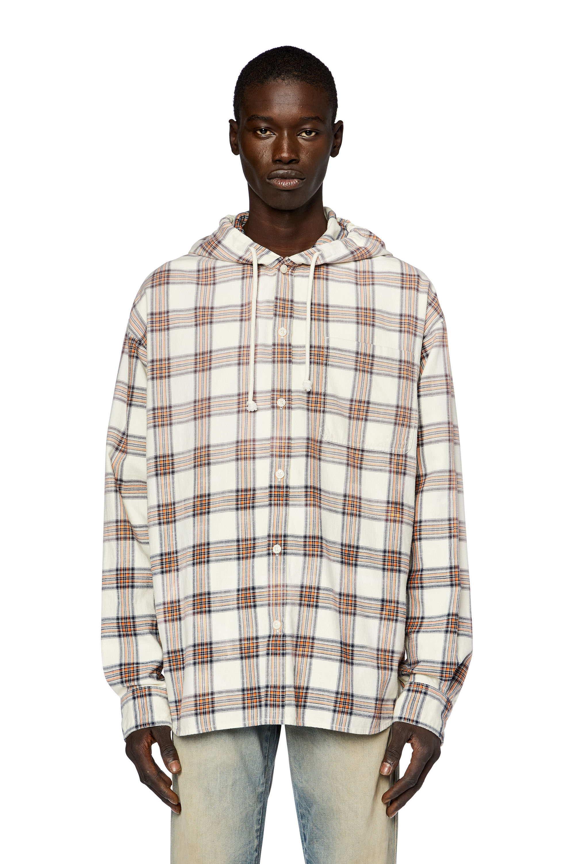 Men's Hooded overshirt in check cotton flannel | Multicolor | Diesel
