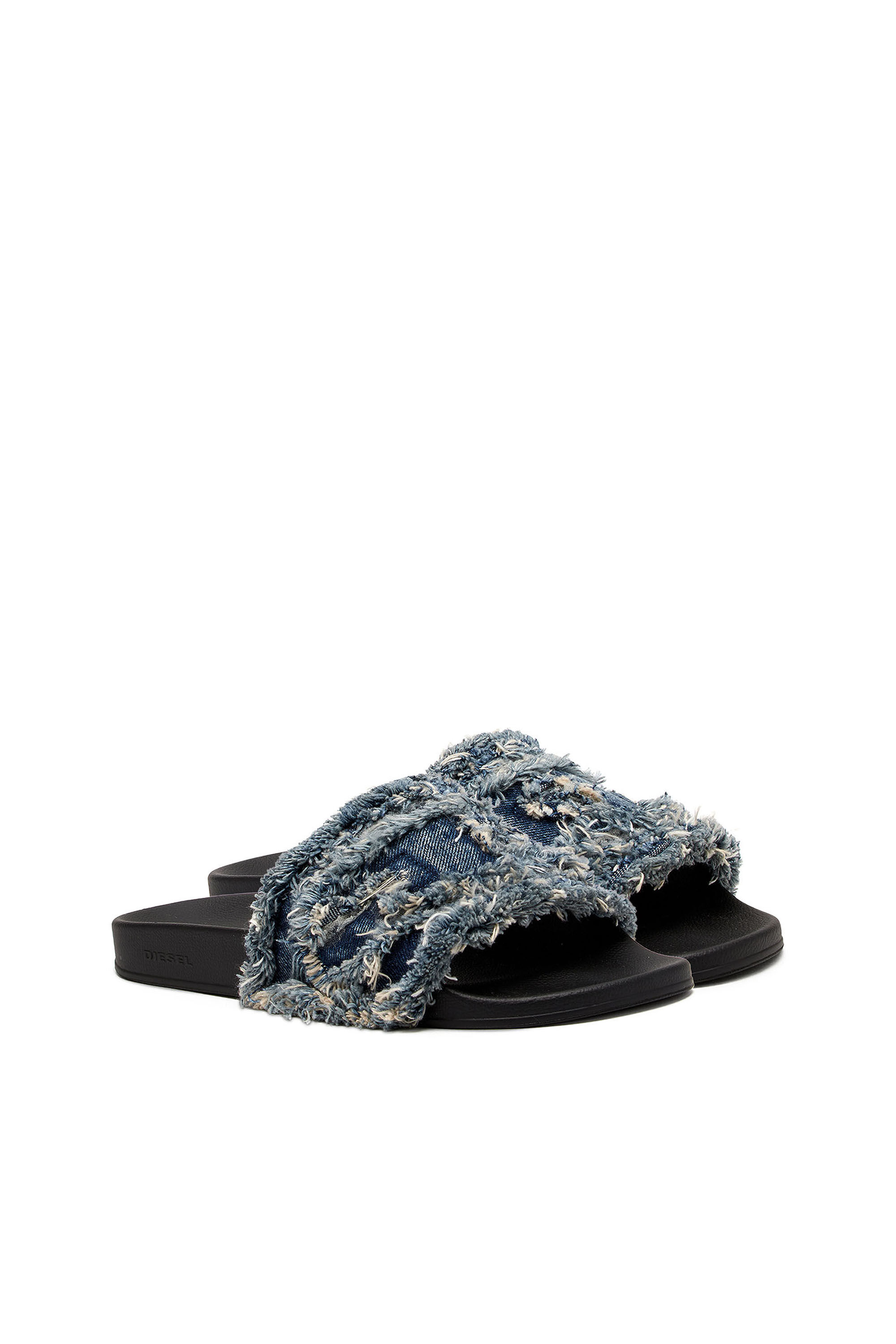 DIESEL | \"SA-SLIDE D OVAL BLUE DENIM サンダル Women's Sa-Slide D-Denim slides with embossed strap | Blue