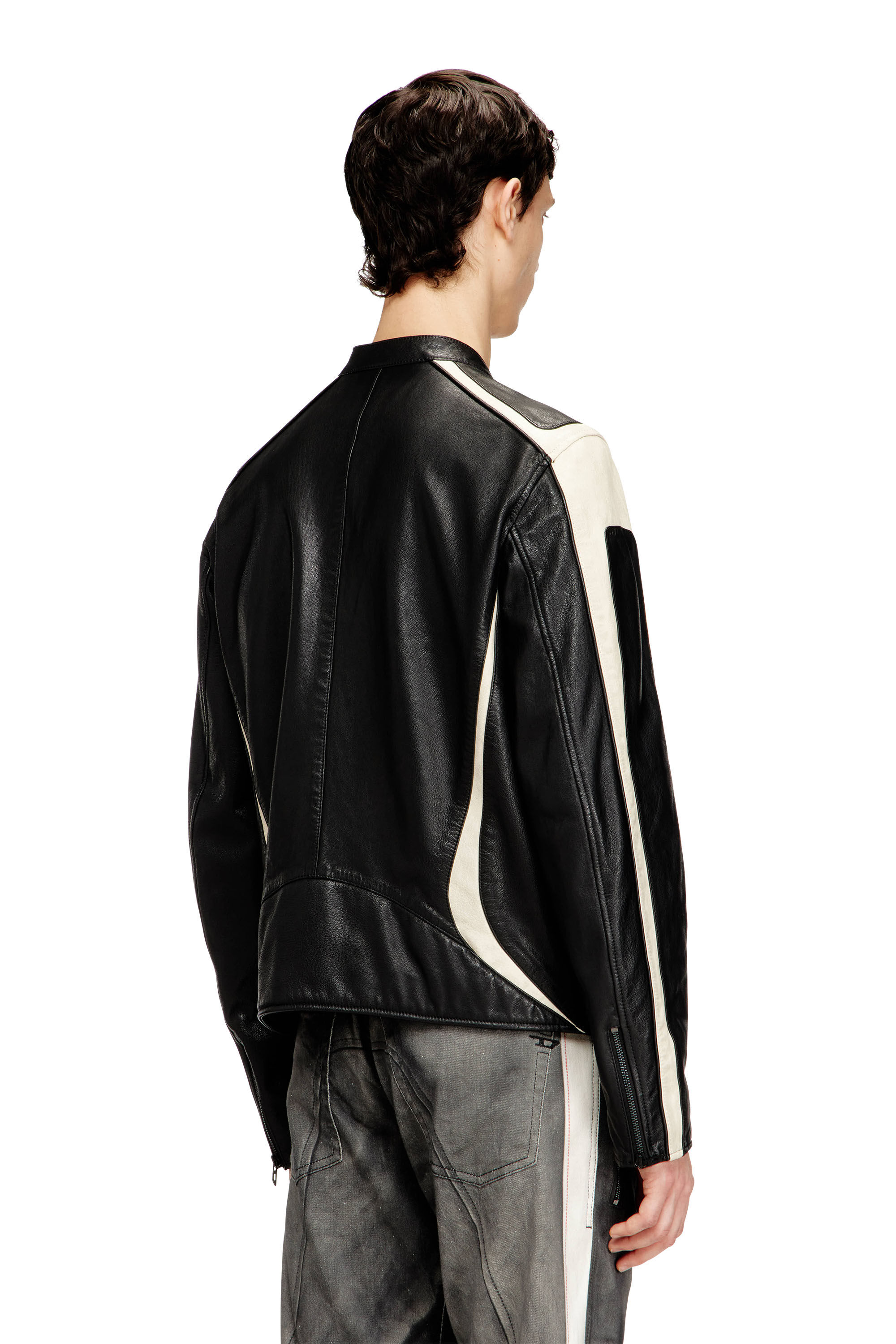 Men's Colour-block leather biker jacket | Multicolor | Diesel Men's Colour-block leather biker jacket | Multicolor | Diesel