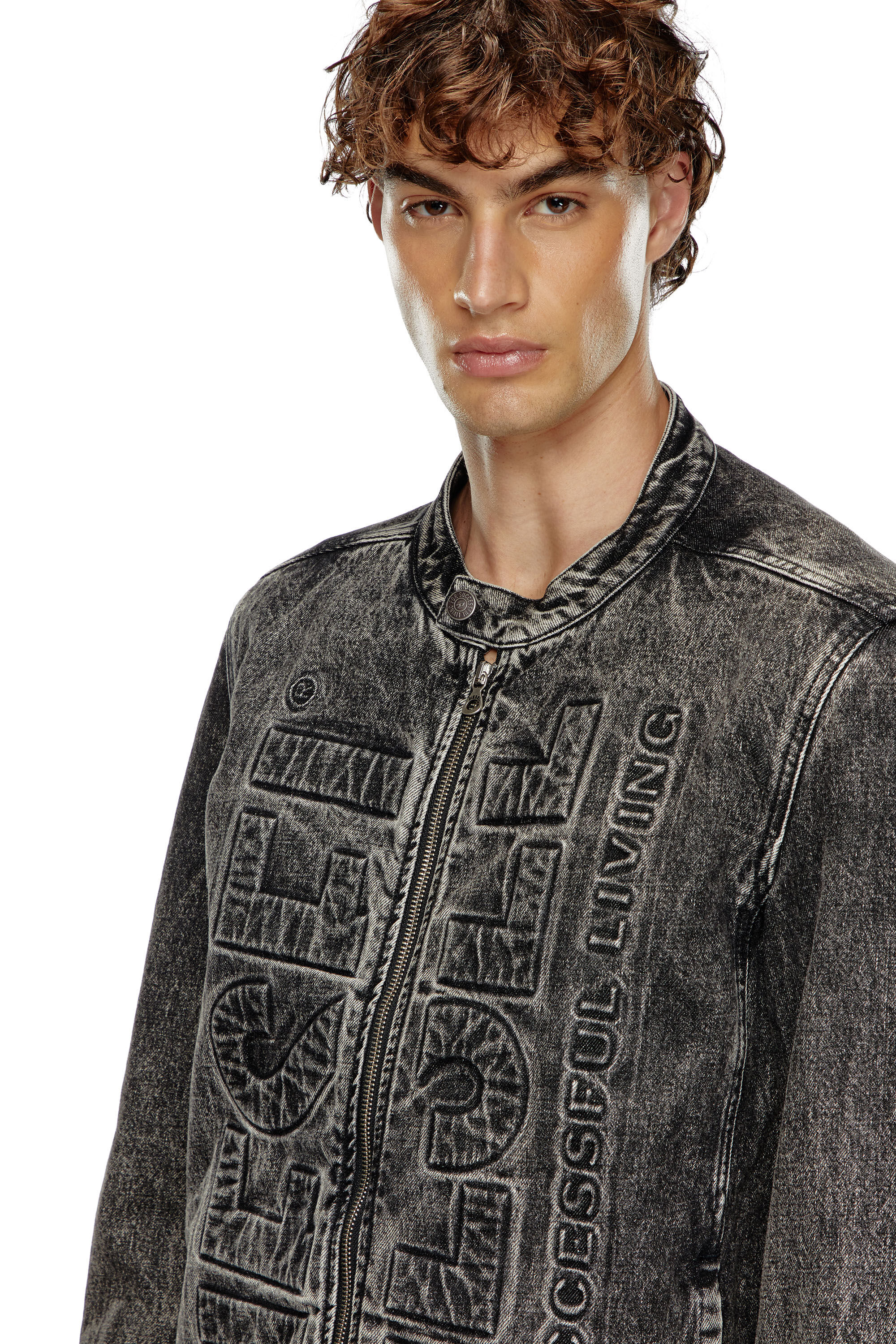 Men's Denim moto jacket with embossed logo | Black | Diesel Men's Denim moto jacket with embossed logo | Black | Diesel