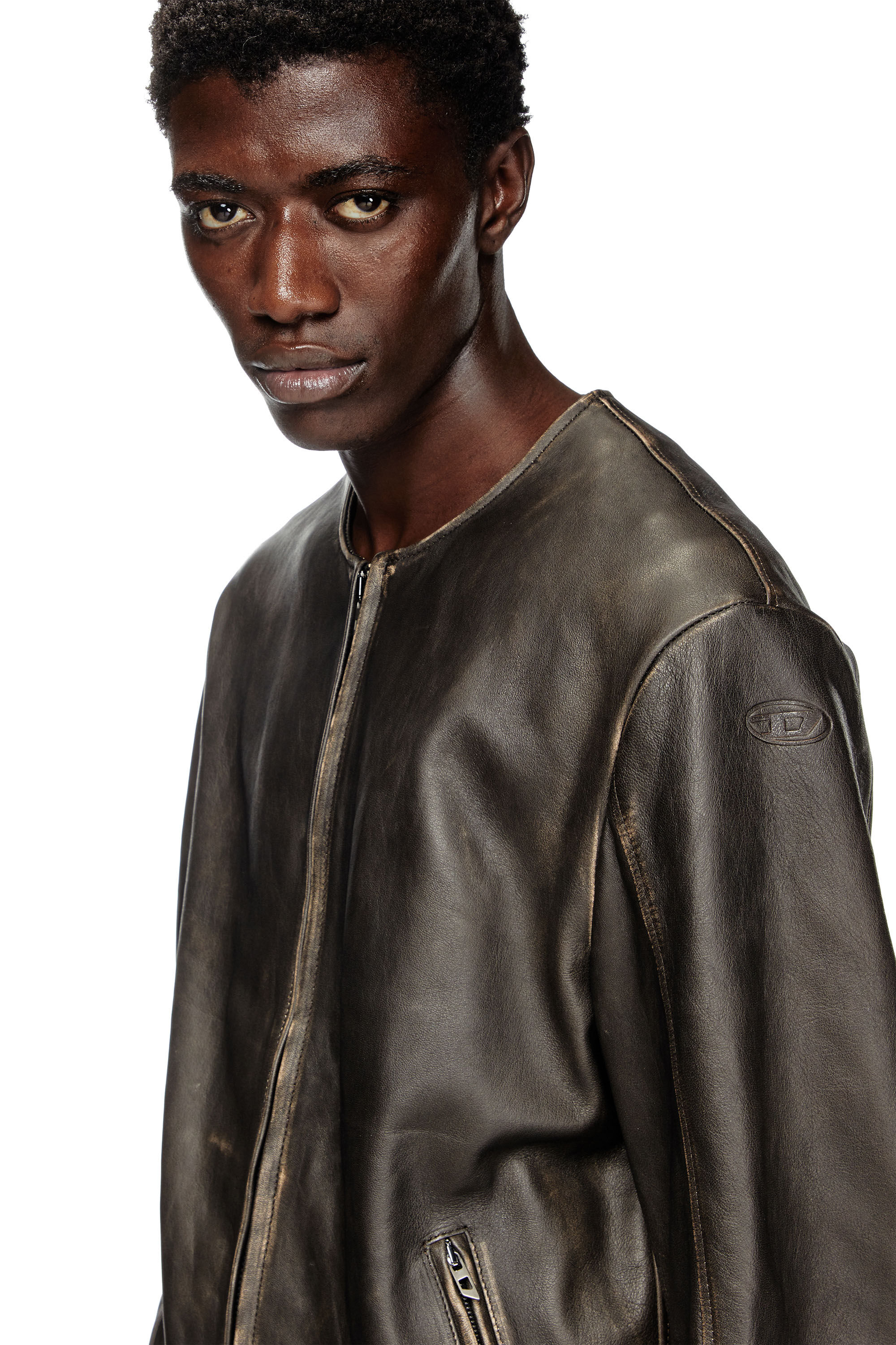 Men's Biker jacket in distressed leather | Black | Diesel