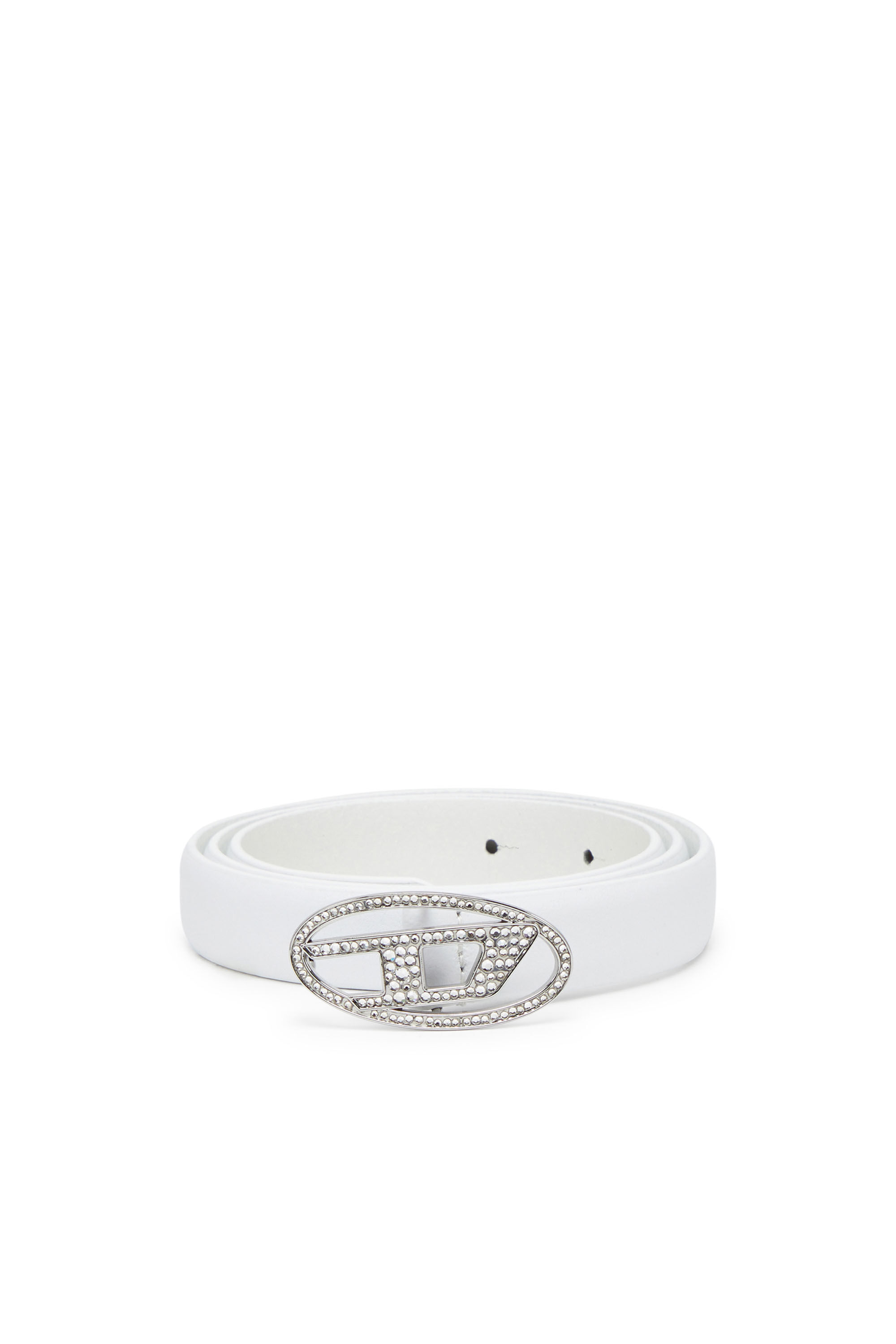 DIESEL B-1dr Strass ベルト ホワイト Women's 1.9cm slim leather belt with crystal buckle | White