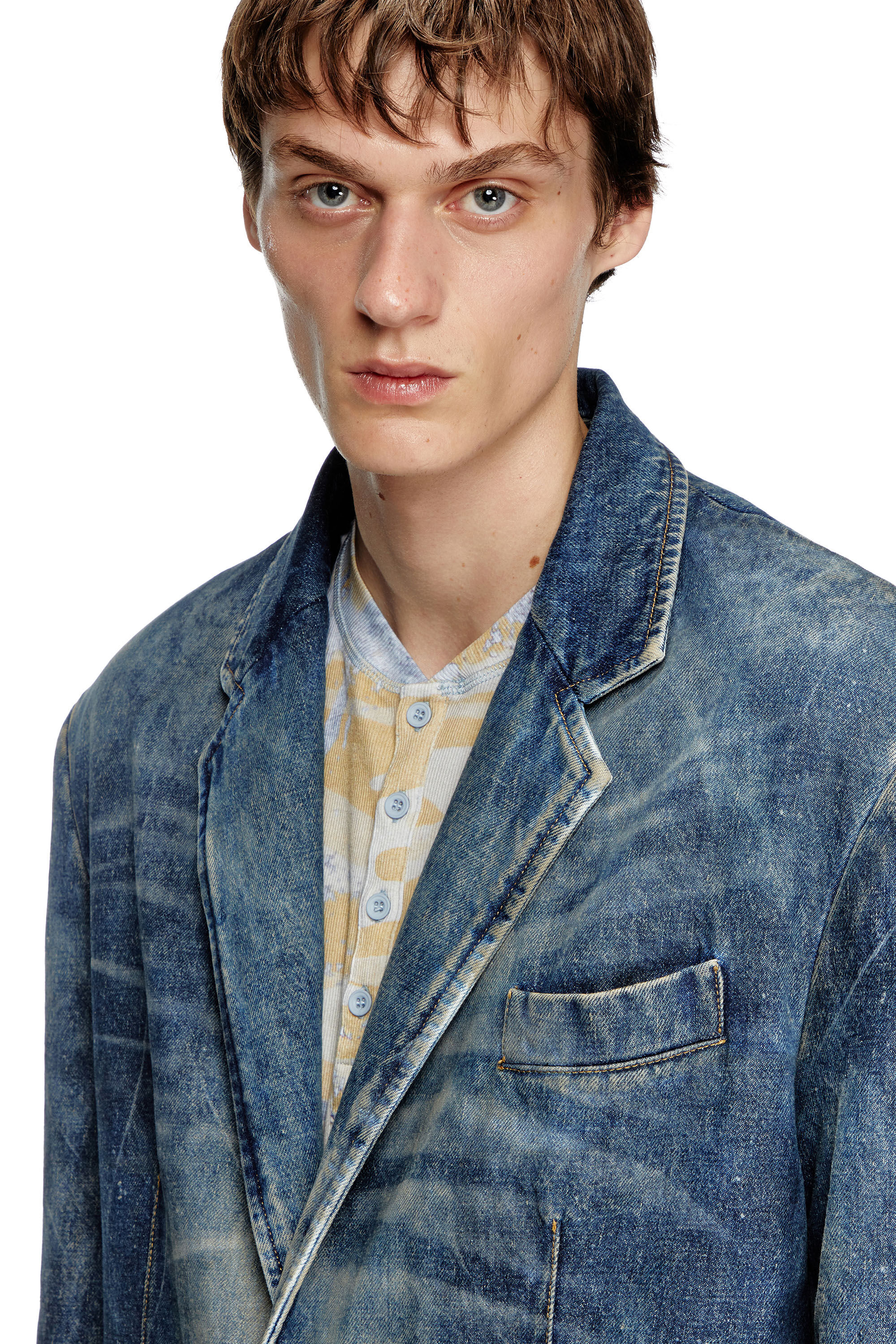 Women's Blazer in hand-treated dirty denim | Blue | Diesel