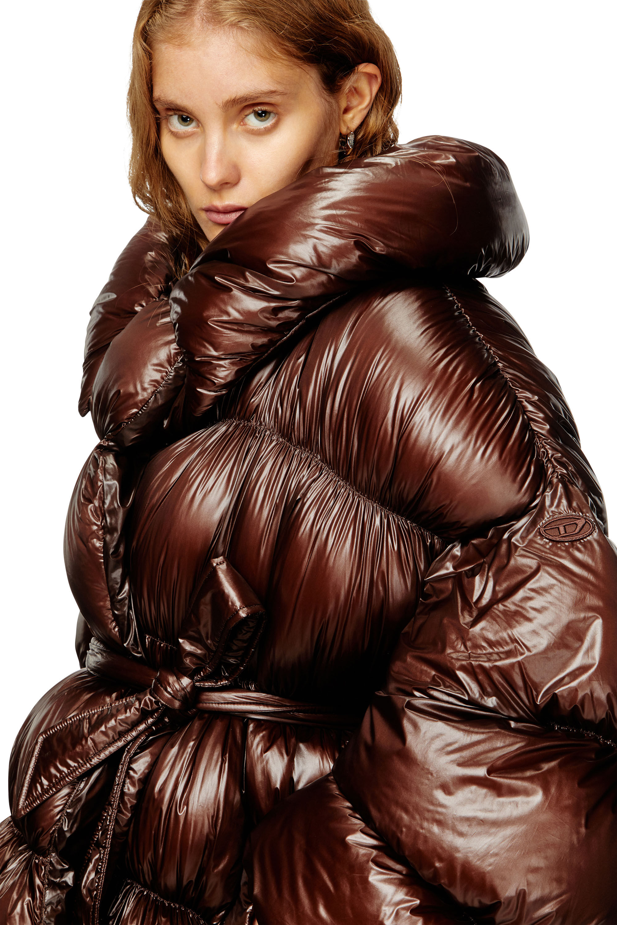 Diesel - W-INONA, Woman's Short quilted down coat with belt in Brown - 5