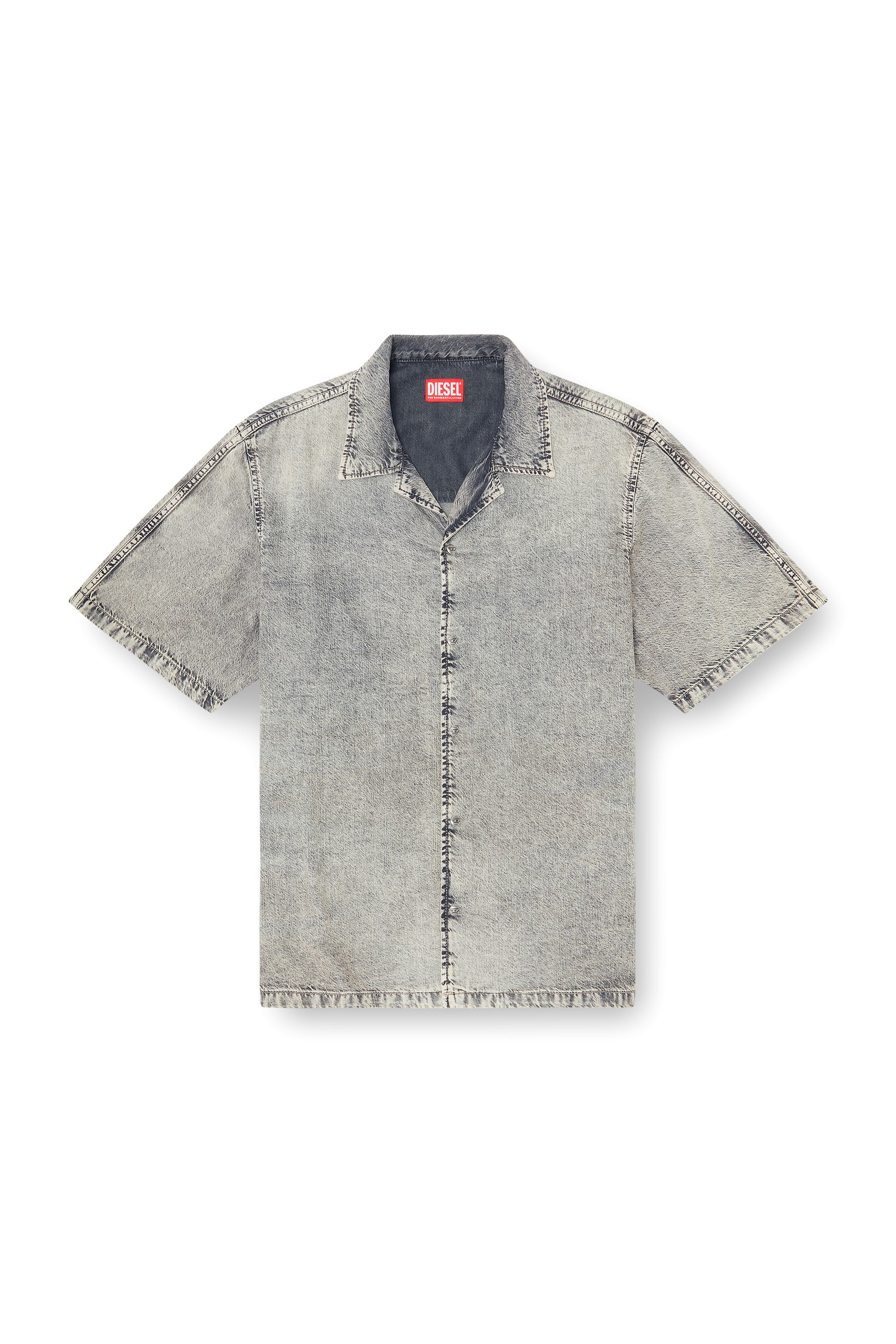 DIESEL S-UMBE-TREAT デニムシャツ 48 Men's Short-sleeve shirt in fluid treated denim | Grey | Diesel