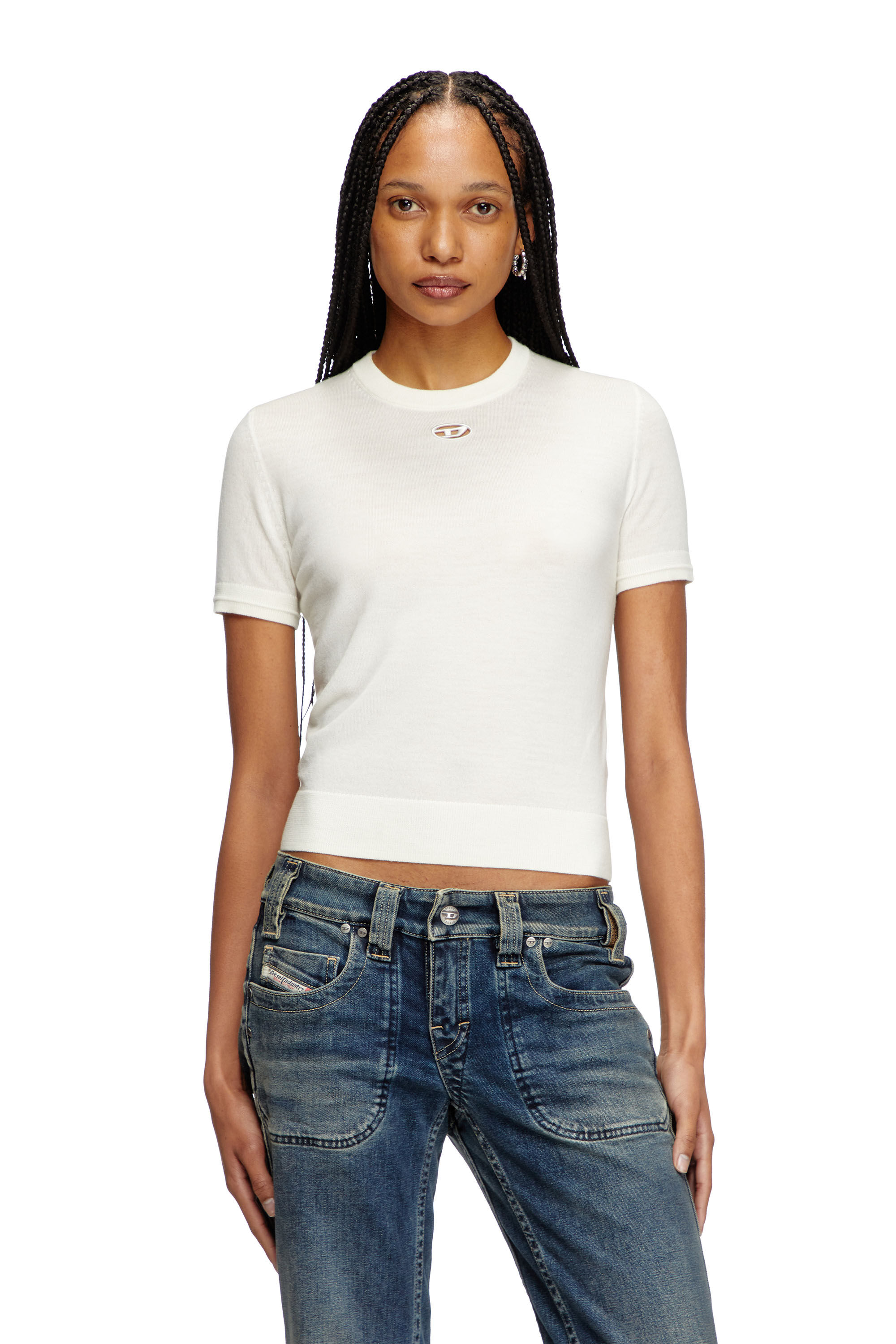 Wool short sleeve jumper womens top
