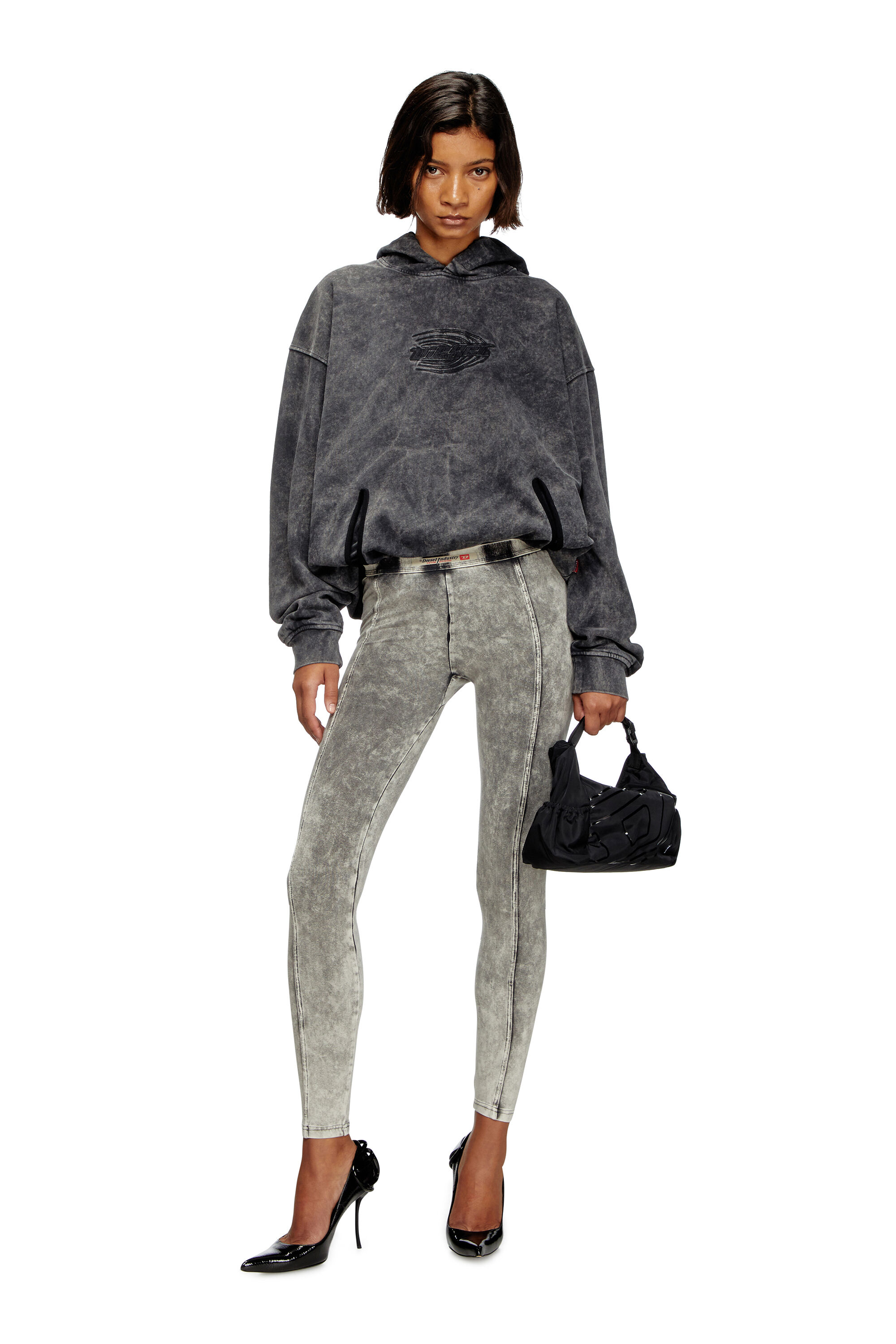 【DIESEL】s-boxstic-hood Women's Gathered acid-wash hoodie | Grey | Diesel