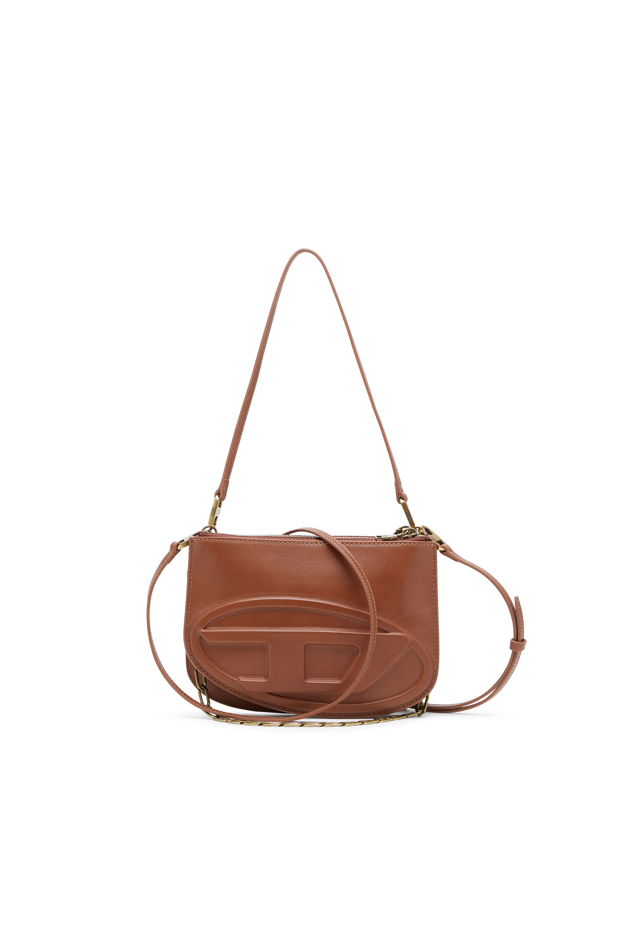 Women's 1DR Twin-Double-pouch shoulder bag in pull-up leather