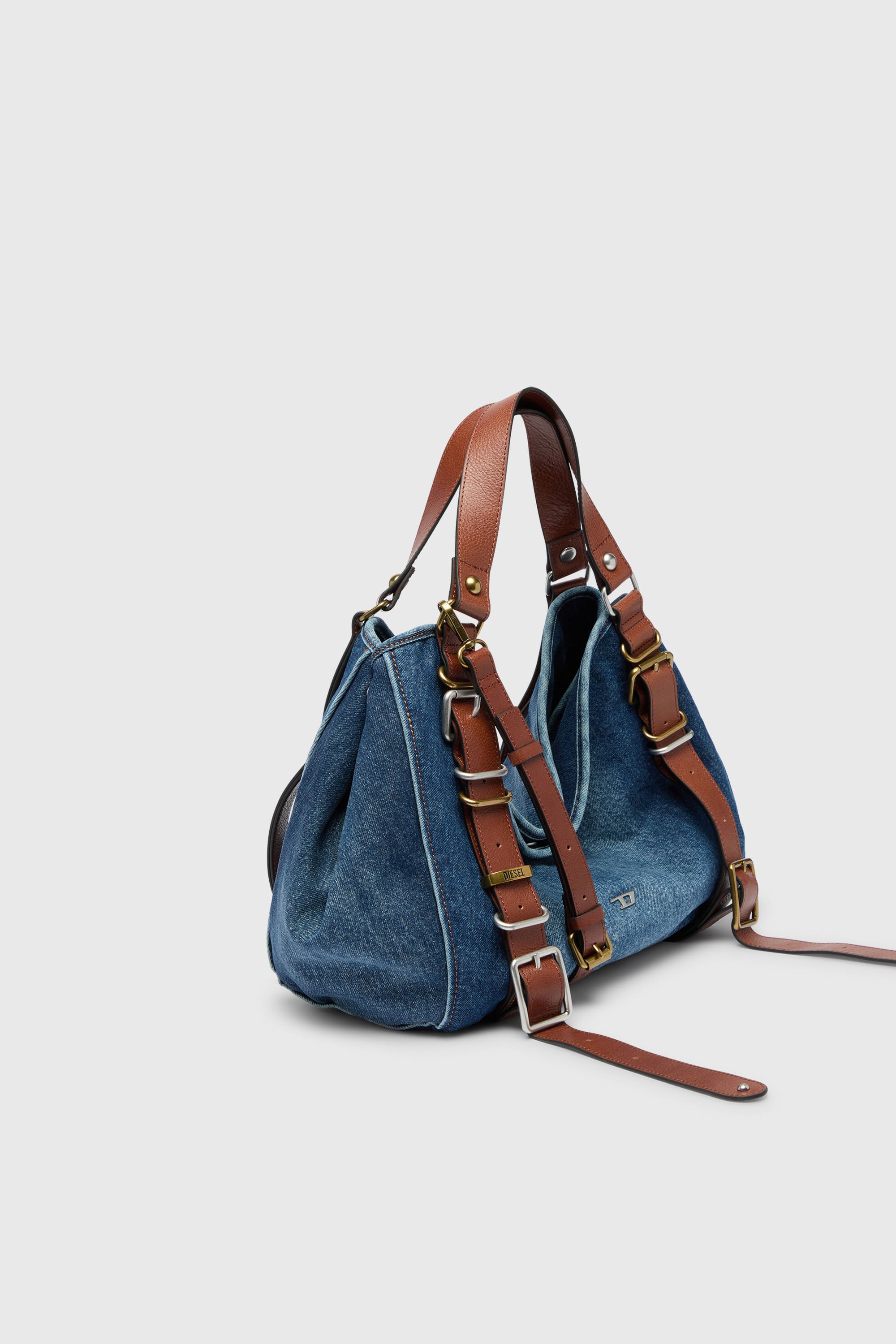 Diesel - D-ONE TOPHANDLE M, Woman's D-One-Medium top-handle bag in denim and leather in Blue - 3