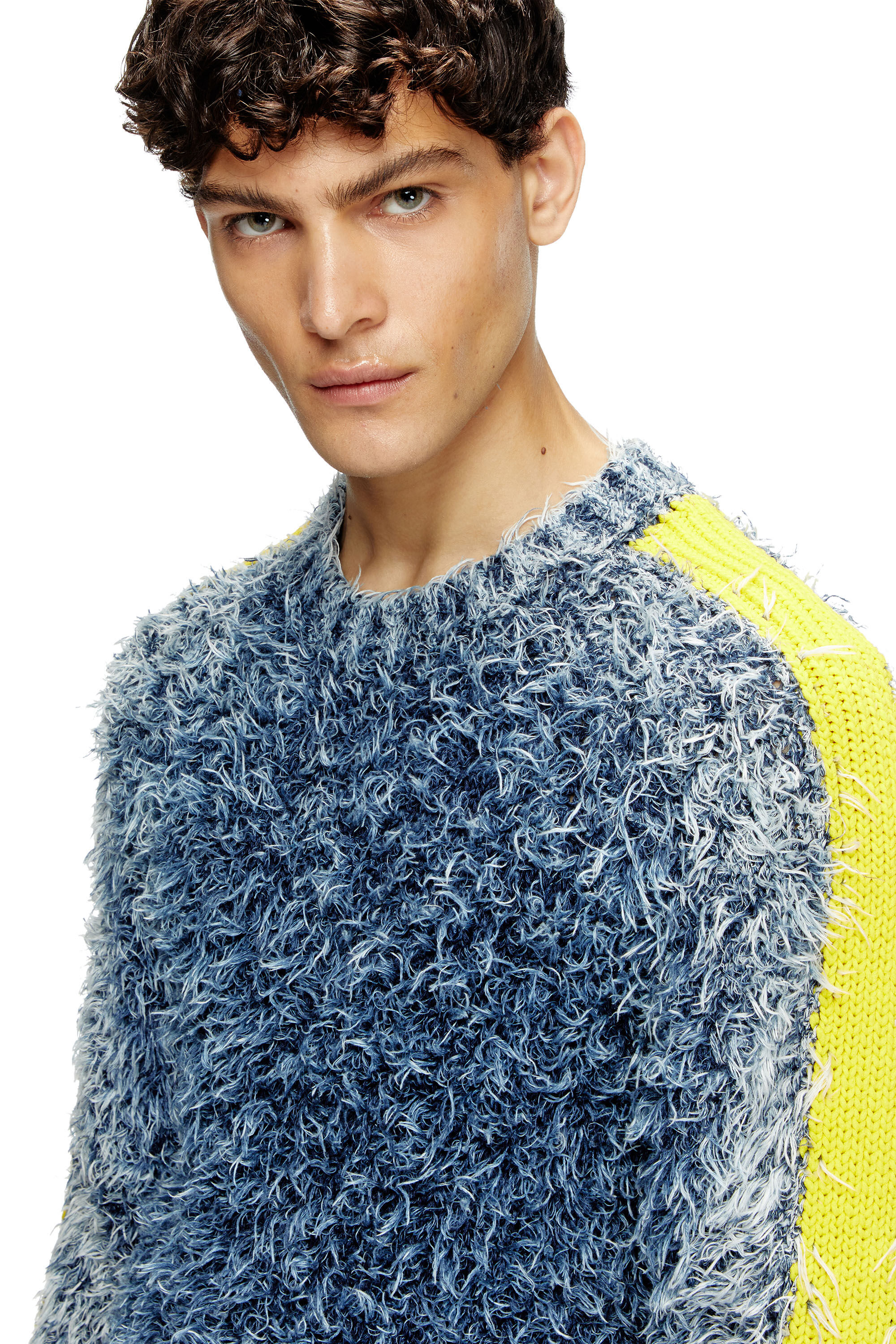 Men's Textured-knit jumper with contrast bands | Blue | Diesel Men's Textured-knit jumper with contrast bands | Blue | Diesel