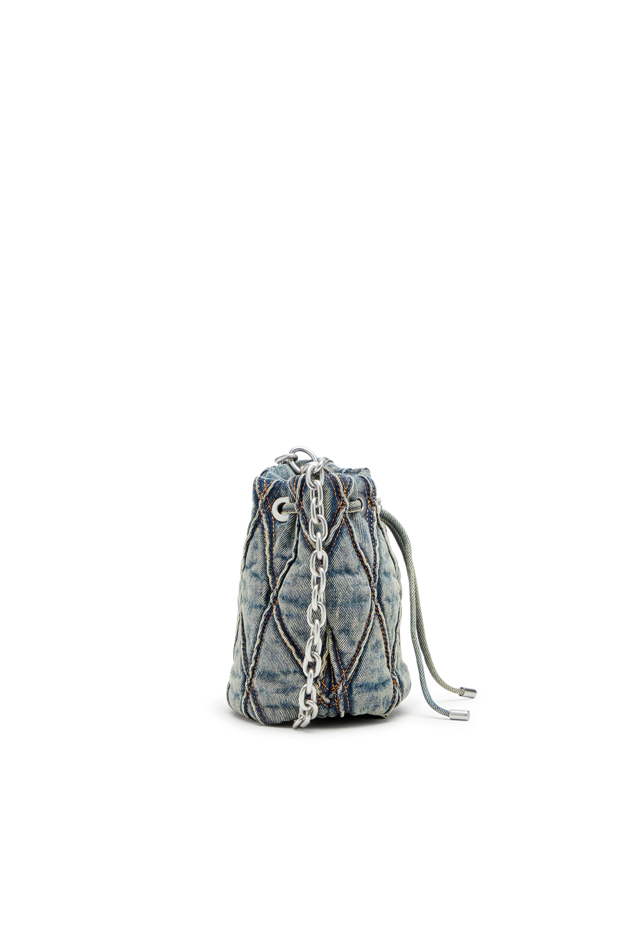 Diesel - CHARM-D BUCKET S, Woman's Charm-D S-Mini bucket bag in argyle quilted denim in Blue - 4