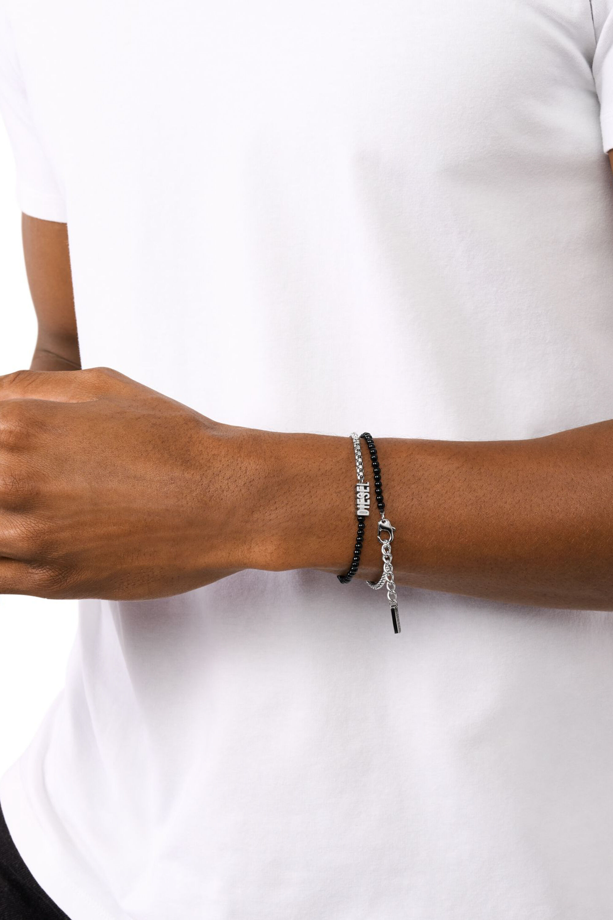 Women's Black Agate Beaded Wrap Bracelet | Silver | Diesel