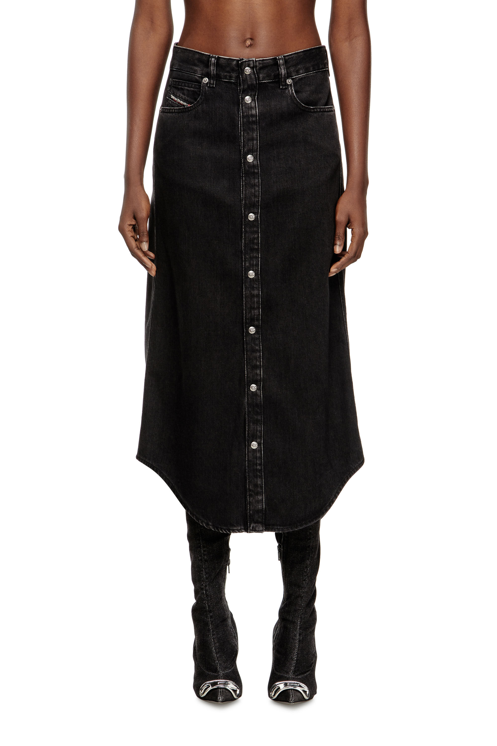 Diesel - DE-ARD-LONG, Woman's Midi denim skirt in Black - 3