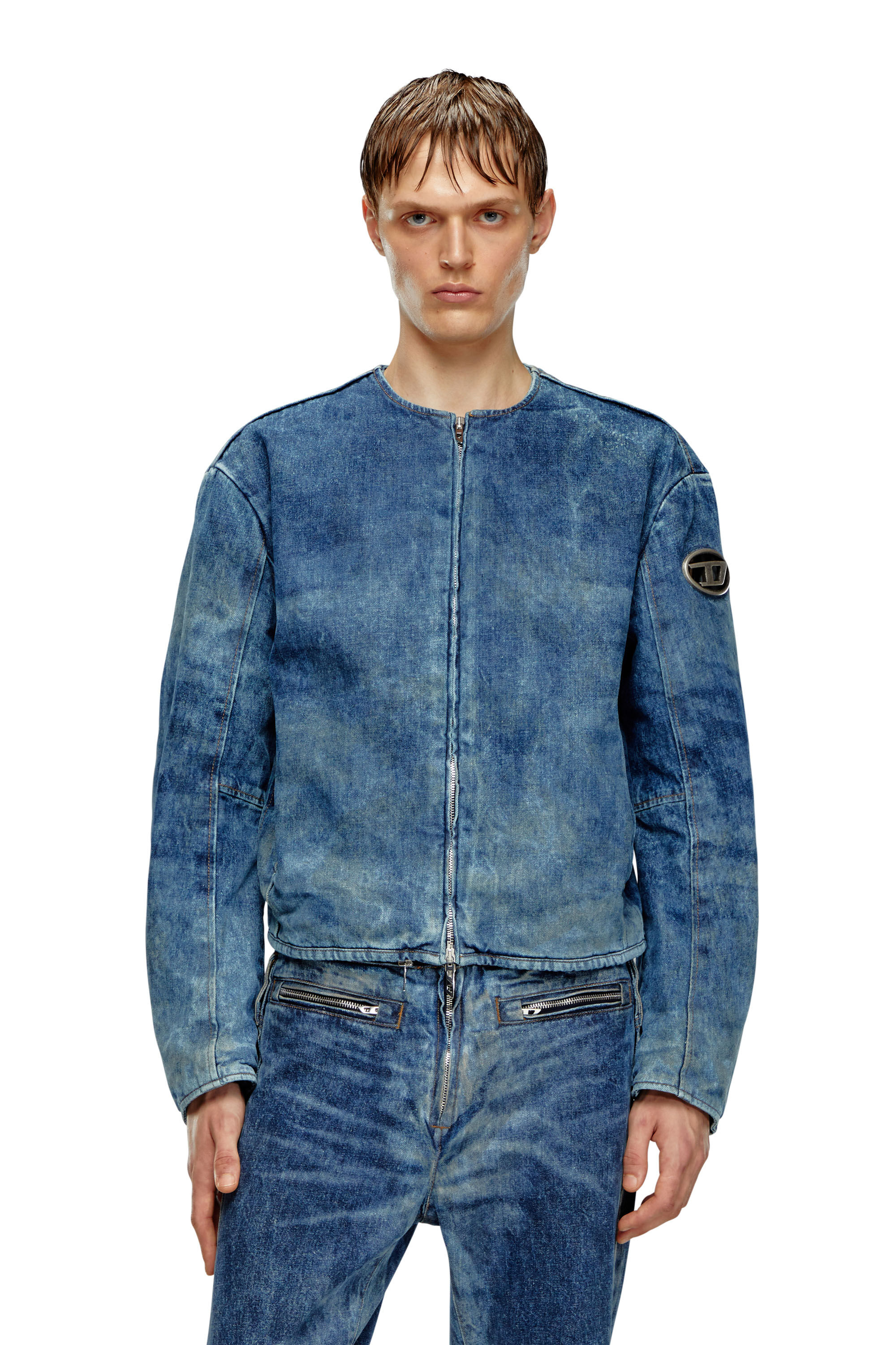 Men's Denim jacket with biker zip details | Blue | Diesel
