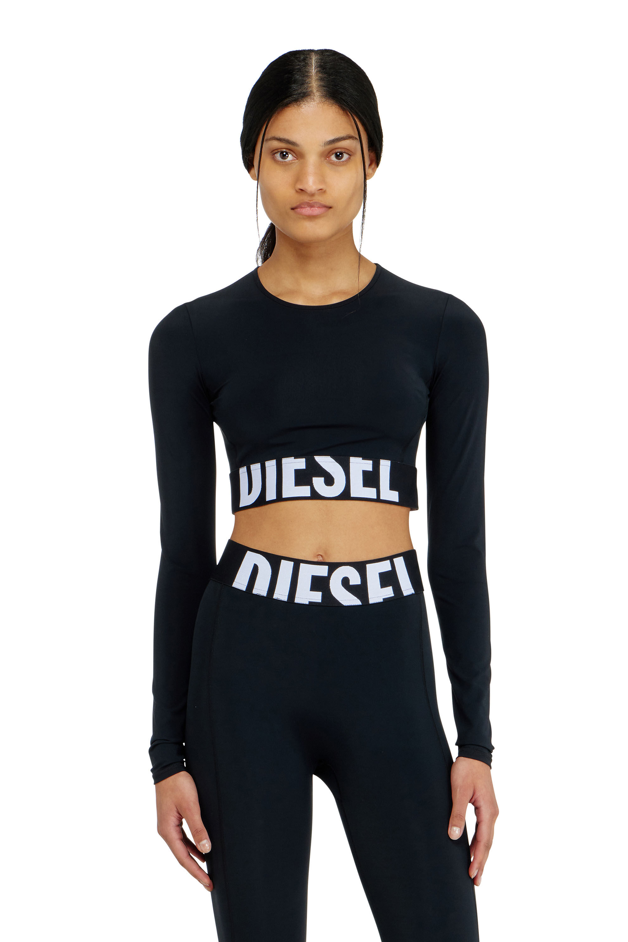 Women's Microfibre crop top with cut-off logo | Black | Diesel
