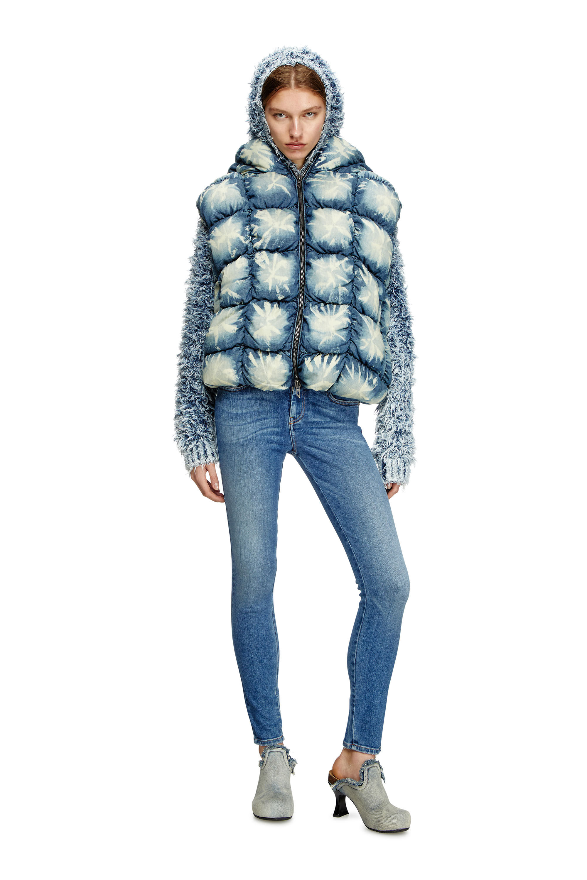 Women's Tie-dyed denim puffer vest | Blue | Diesel Women's Tie-dyed denim puffer vest | Blue | Diesel