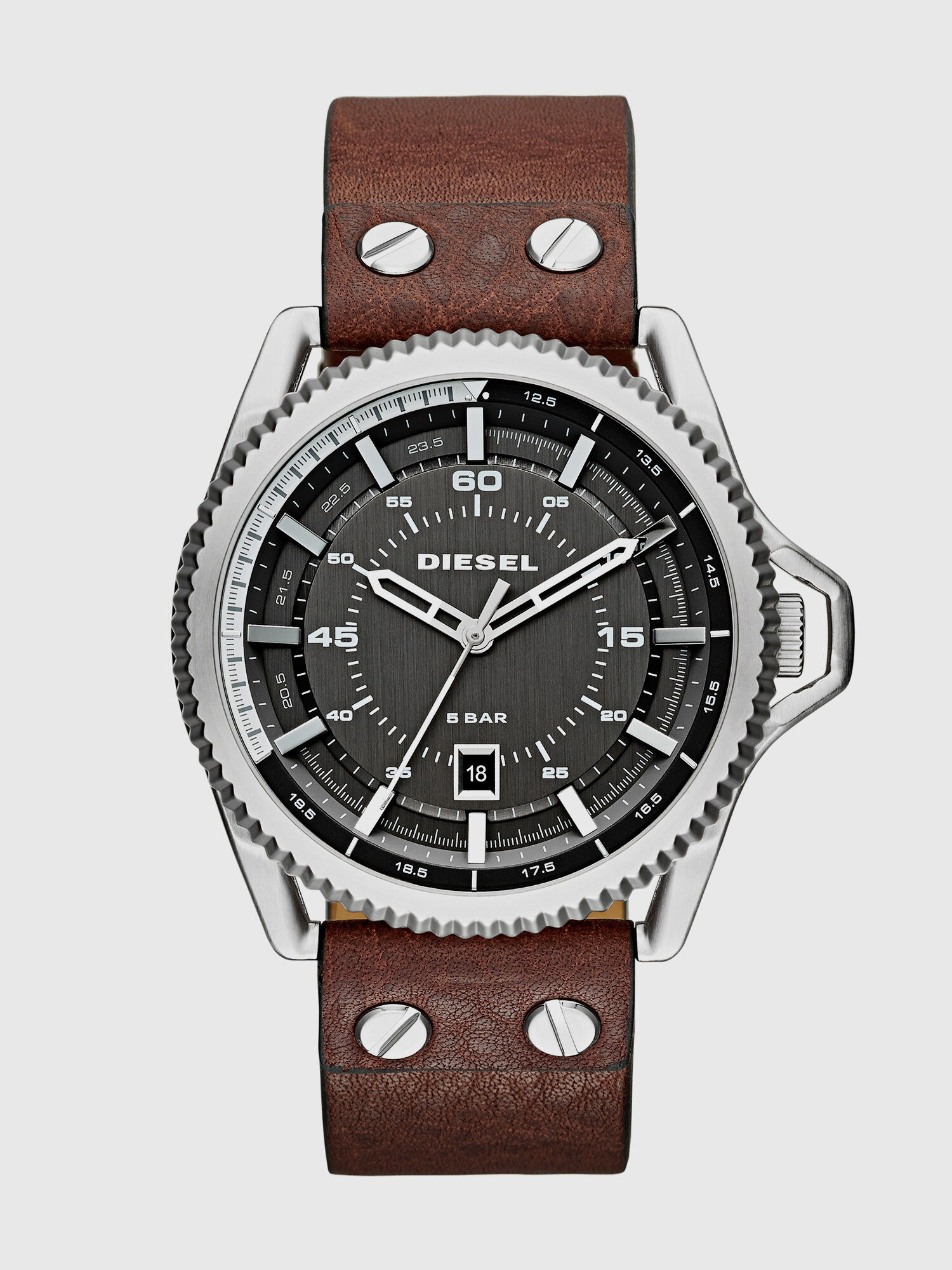 DZ1716 ROLLCAGE Man: Leather watch with three-hand dial | Diesel