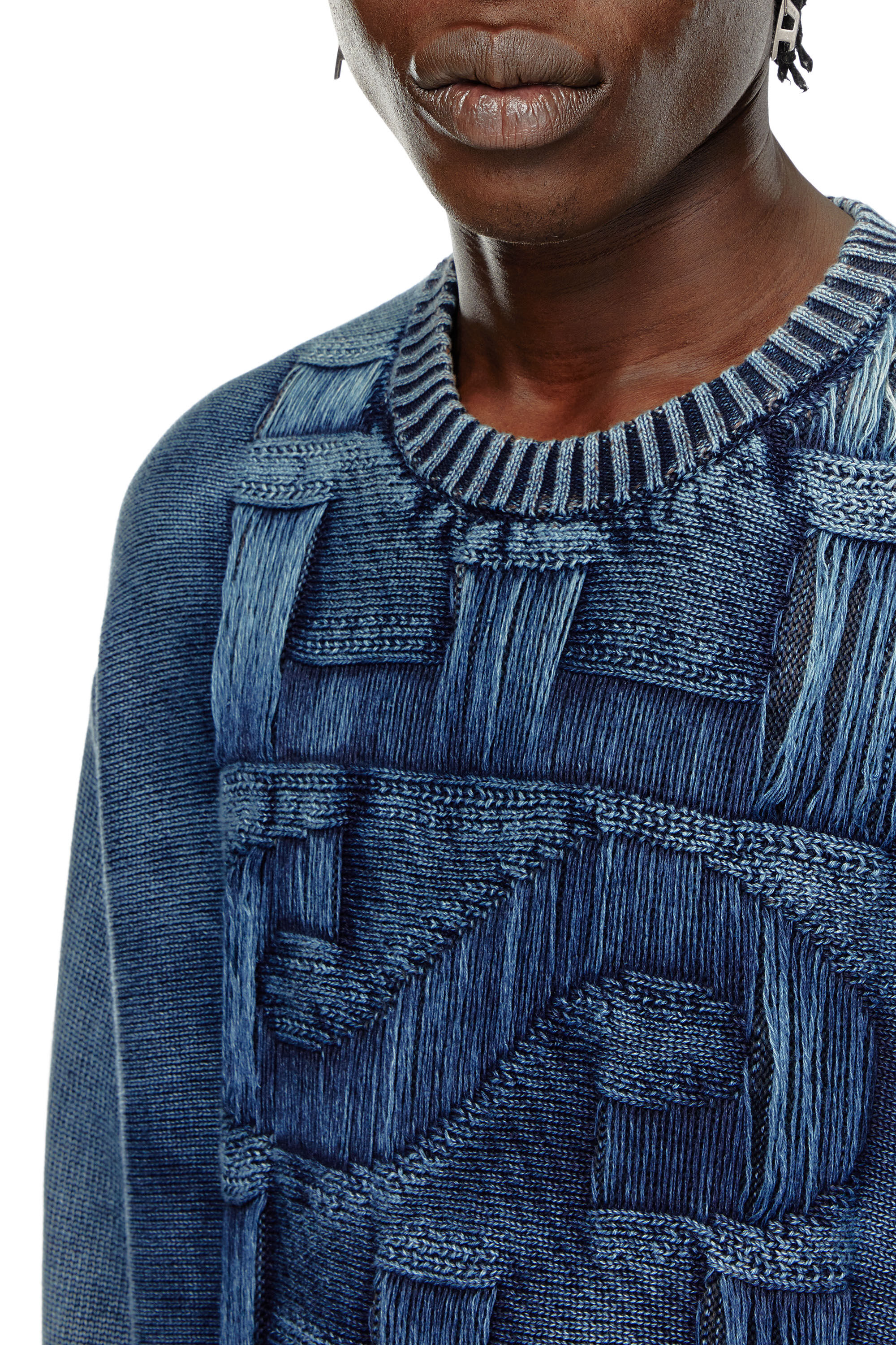 Men's Destroyed jumper with floating yarn logo | Blue | Diesel