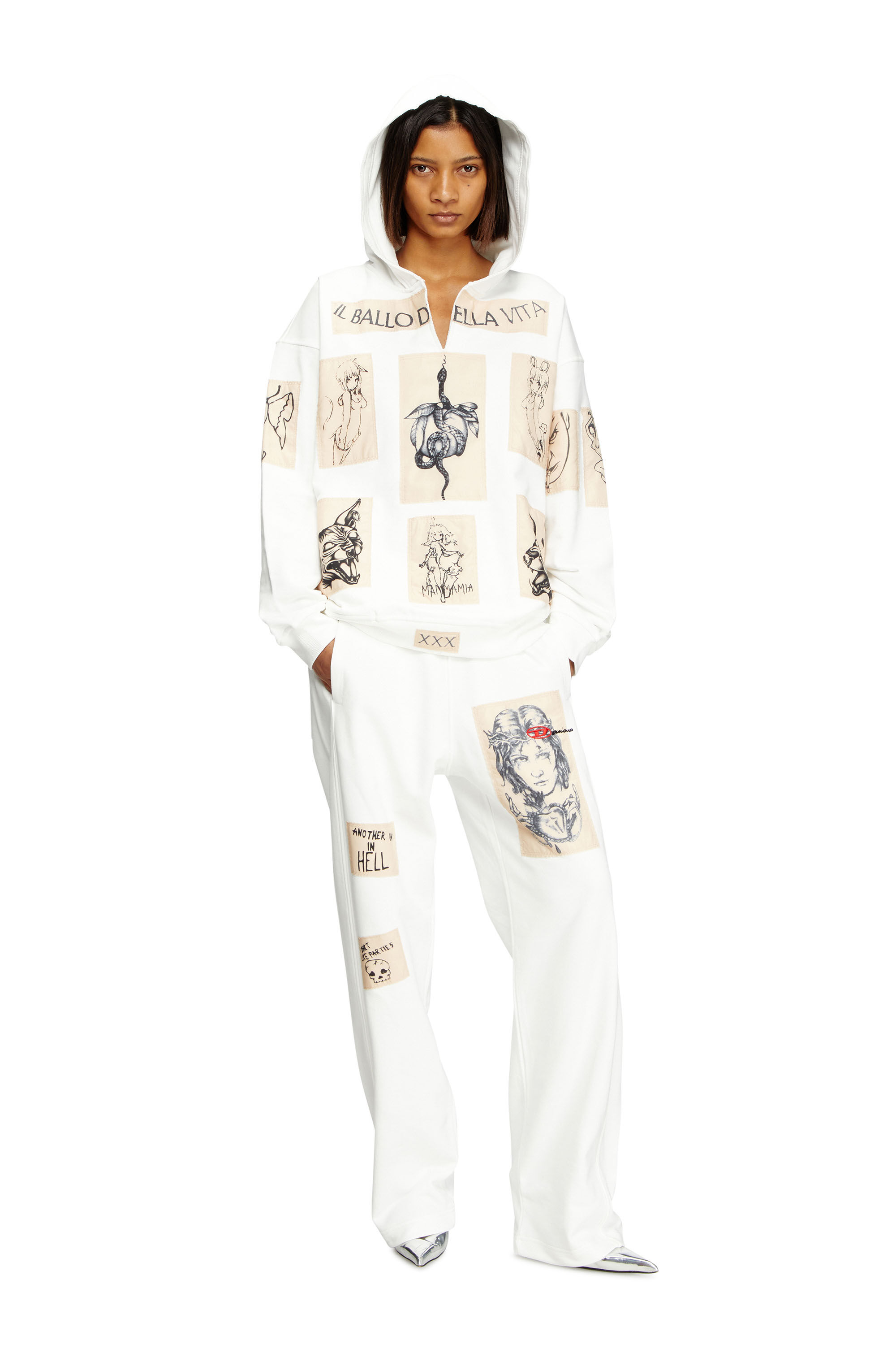 Women's Hoodie with tattoo patches | White | Diesel