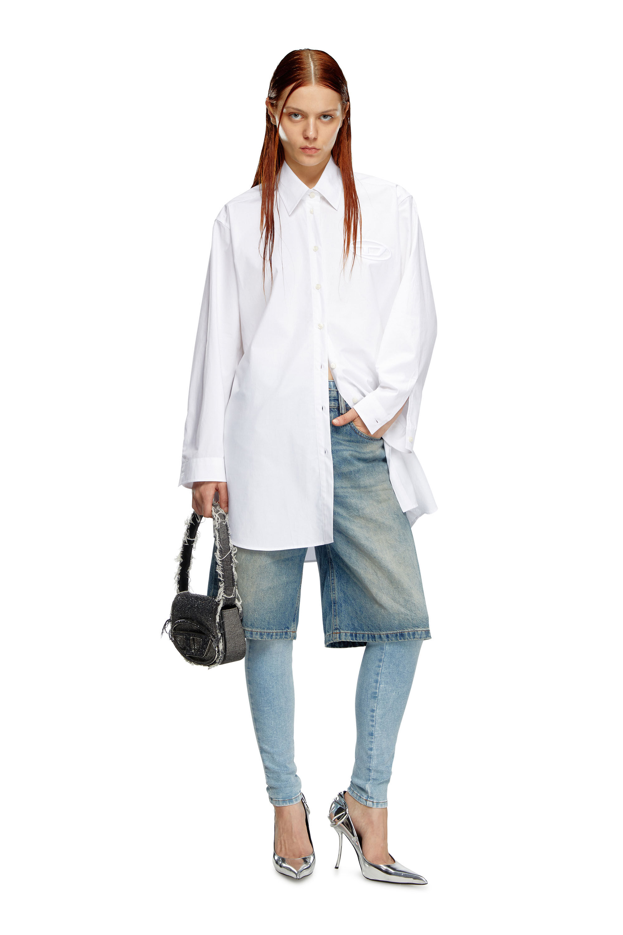 Women's 1DR-Iconic shoulder bag in denim and crystals Women's 1DR-Iconic shoulder bag in denim and crystals